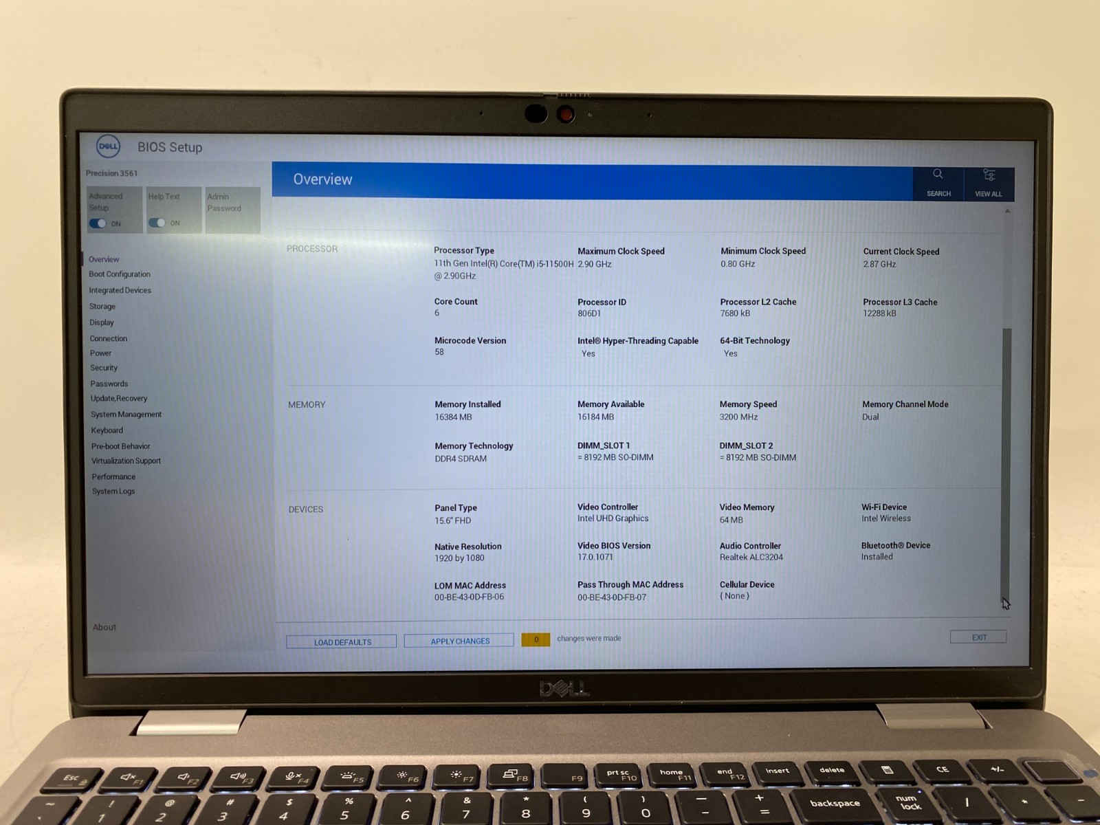 Dell Precision 3561 i5-11500H 16GB DDR4 256GB SSD Win11H 90%+ Battery Chip Paint