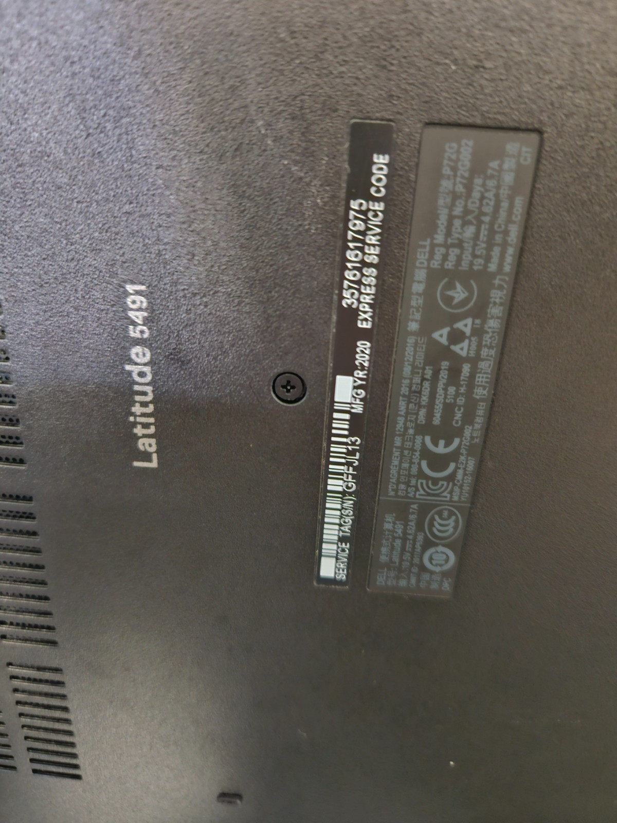 DELL LATITUDE 5491 Laptop Core I5-8400H 8GB 256GB no power Adapter