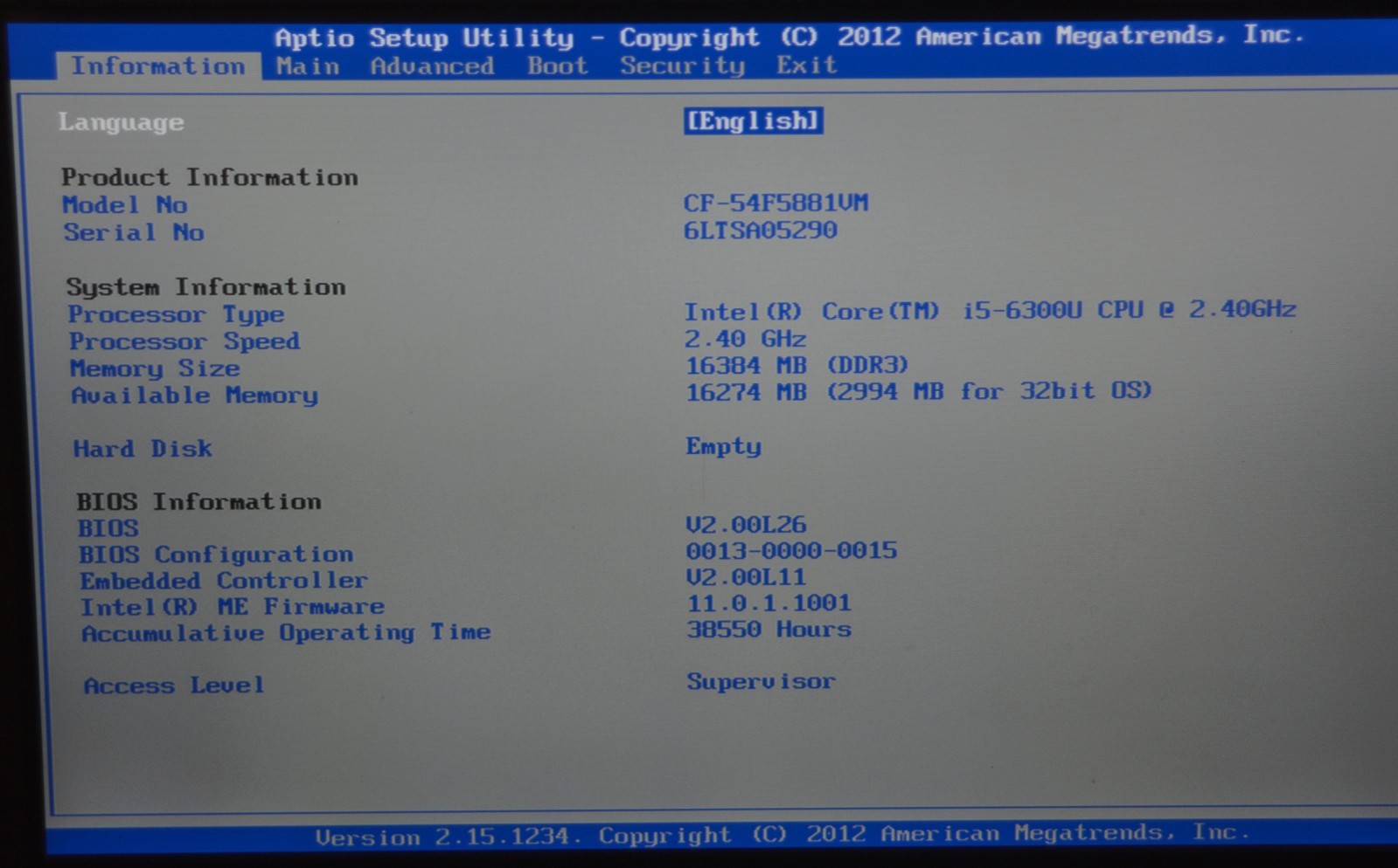 Panasonic Toughbook CF-54 Intel i5-6300U 16GB Ram No HD NO AC READ DISC.