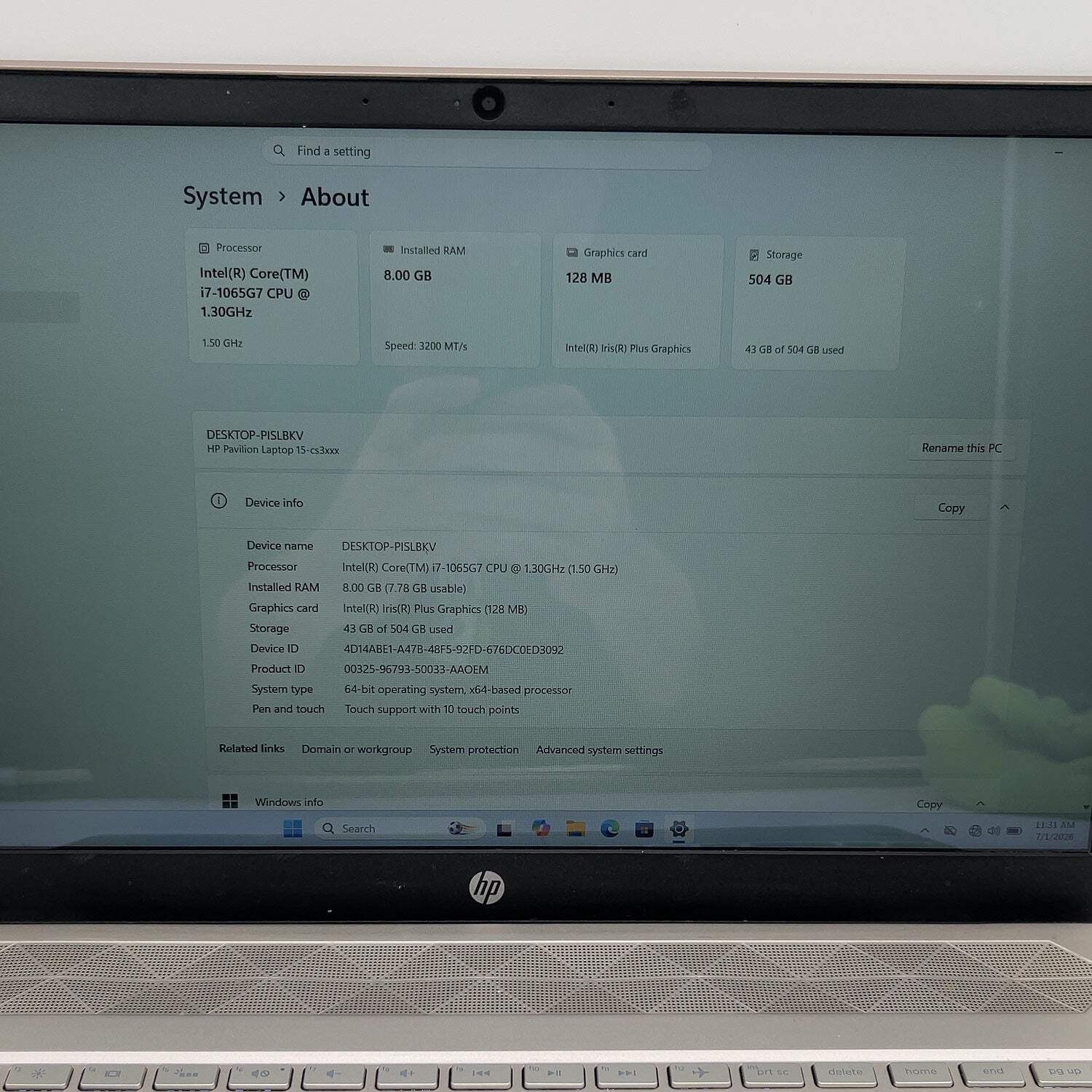 Broken HP Pavilion 15-CS3672CL 15.6″ i7-1065G7 1.3GHz 8GB RAM 512GB SSD READ
