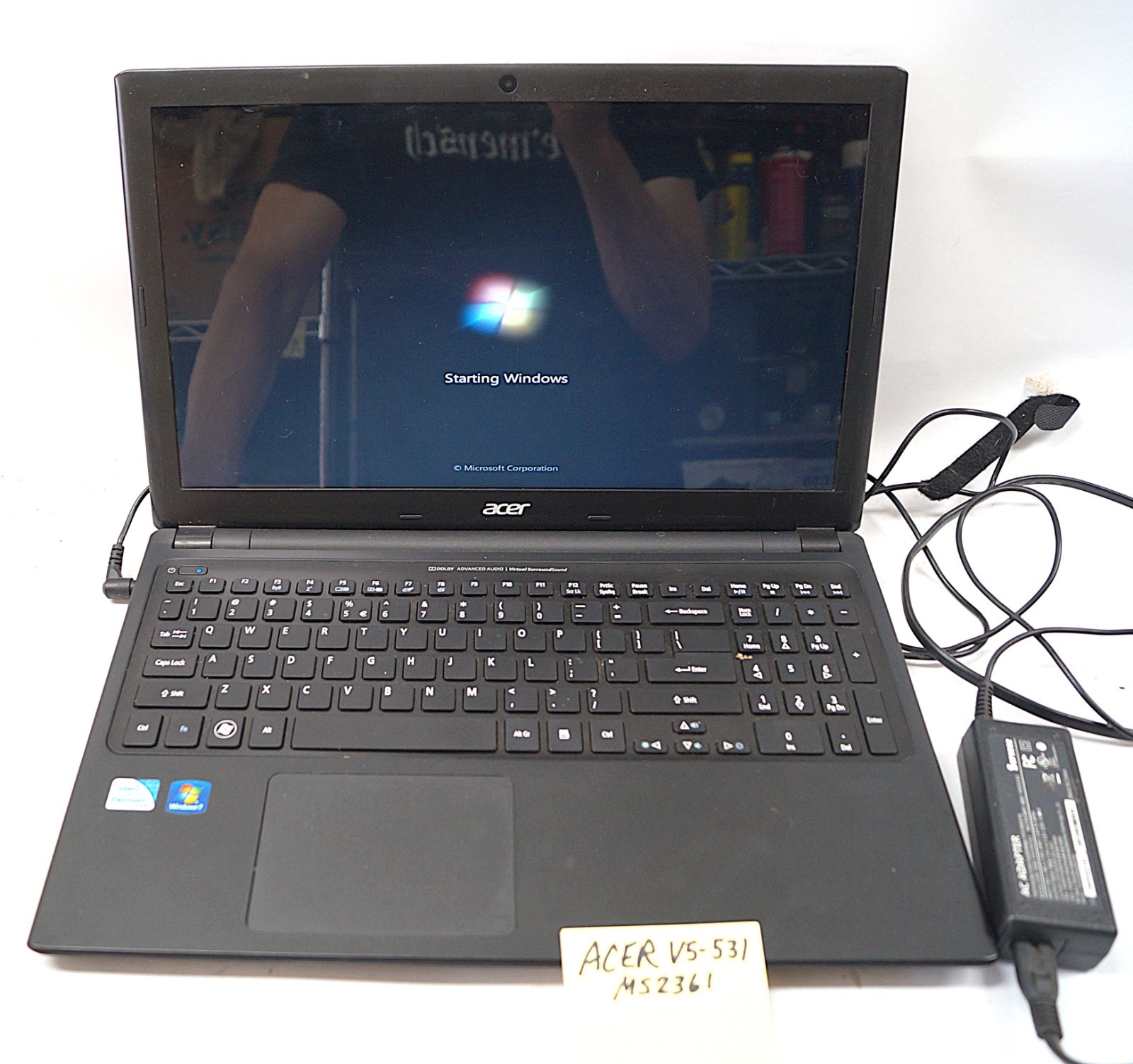 ACER V5-531 MS2361 Aspire Laptop 15.5″ Win7 1.3GHz w Power Cord WORKING PoR D152