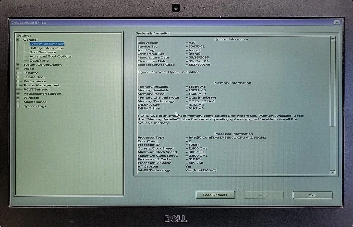 Dell Latitude E7450, Intel Core i7-5600U @ 2.6GHz, 16GB RAM, NO SSD, NO OS