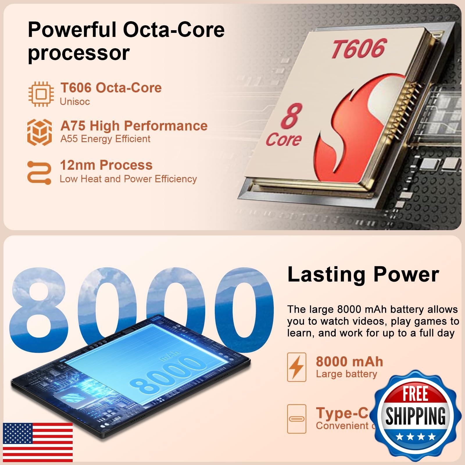 Dghrti 2025 Android 14 Tablet, 22GB RAM+128GB ROM+1TB Expand, 8000mAh Battery