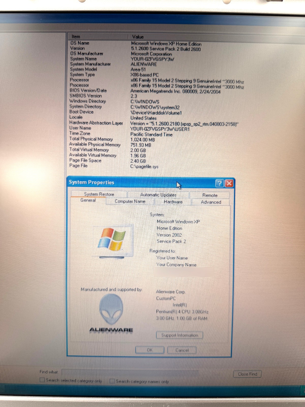 RARE 2004 Alienware Area 51m 766SN0 (Pentium 4, 1GB RAM, 80GB HDD, Win XP)