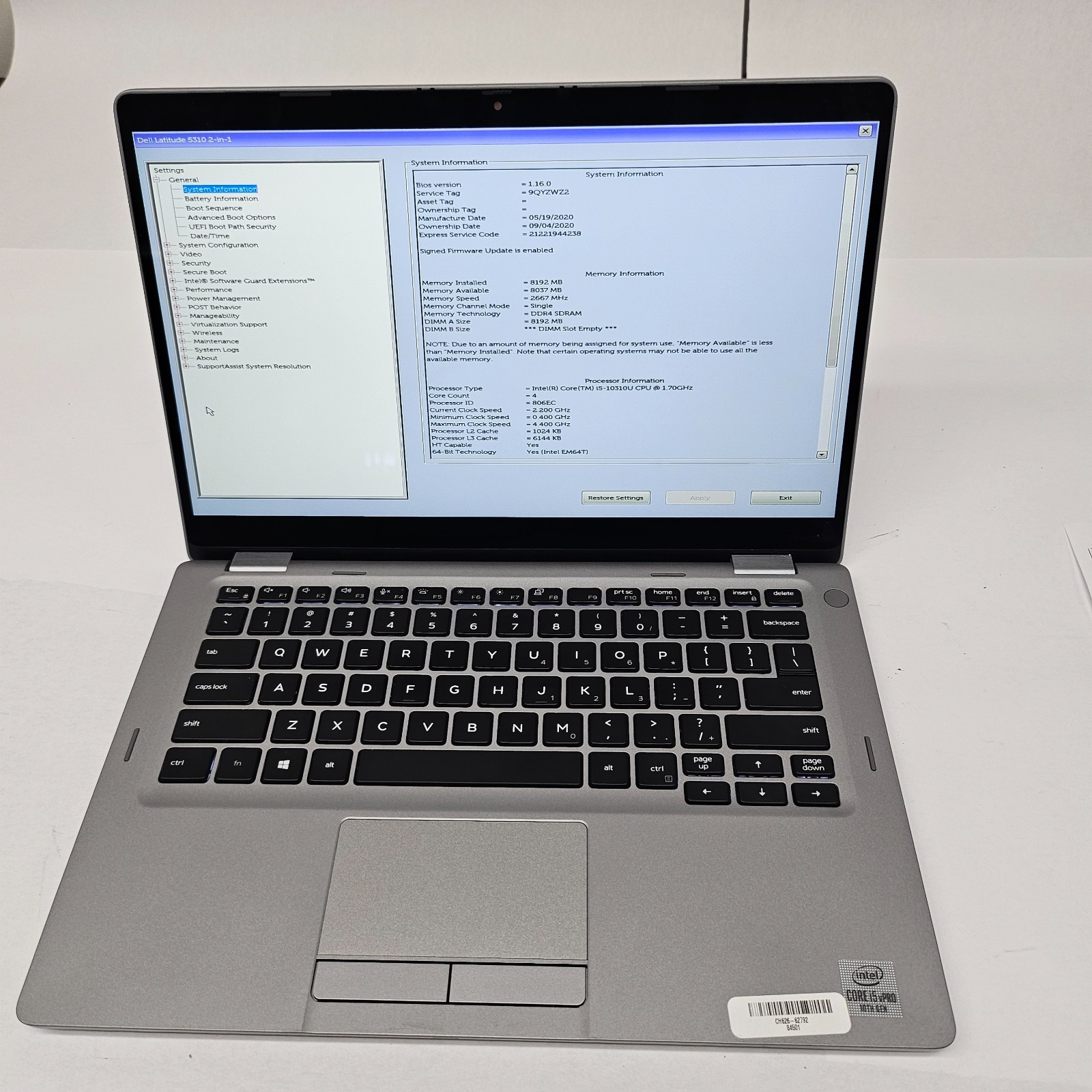 Dell Latitude 5310 2-in-1 Intel Core i5-10310U 1.7GHz 8GB RAM No SSD