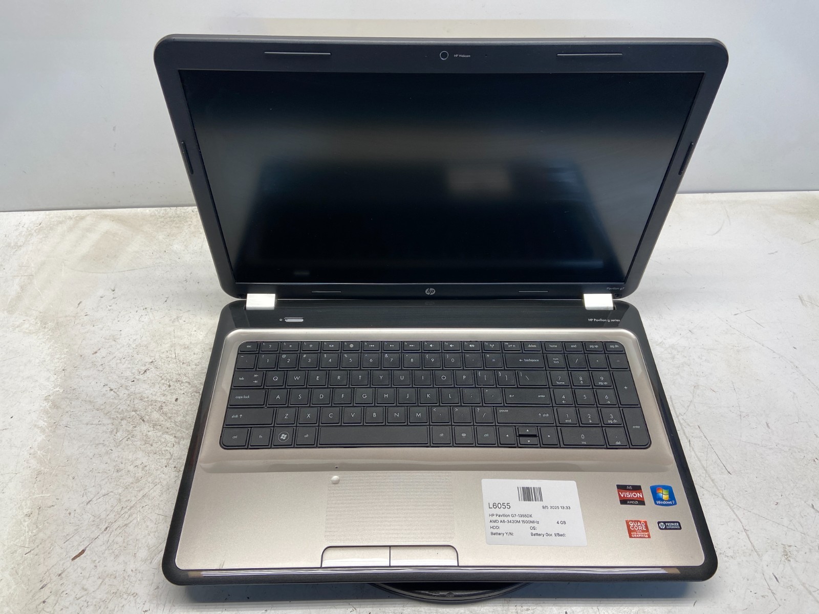 HP Pavilion G7-1355DX AMD A6-3420M 1500MHz 4 GB NO HDD