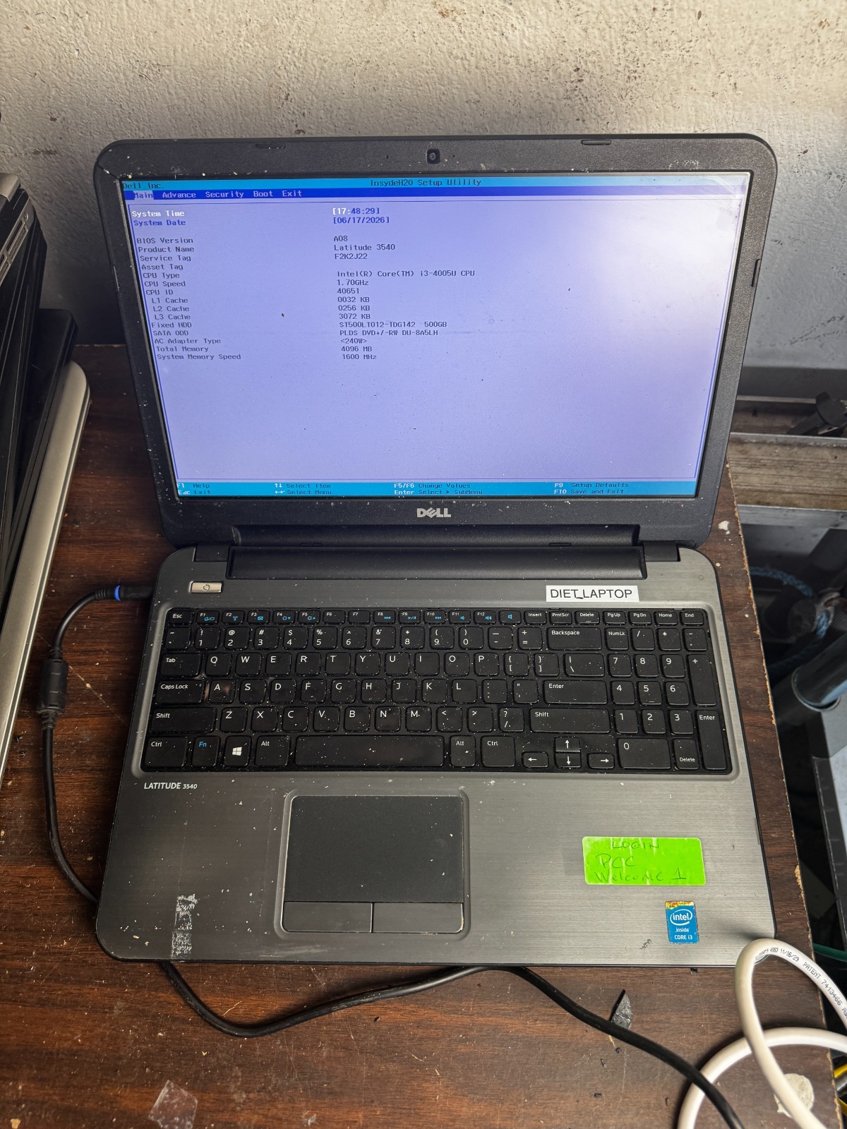 Dell Latitude 3540 Intel Core i3-4005U, 4GB RAM, Laptop For Repair #6396