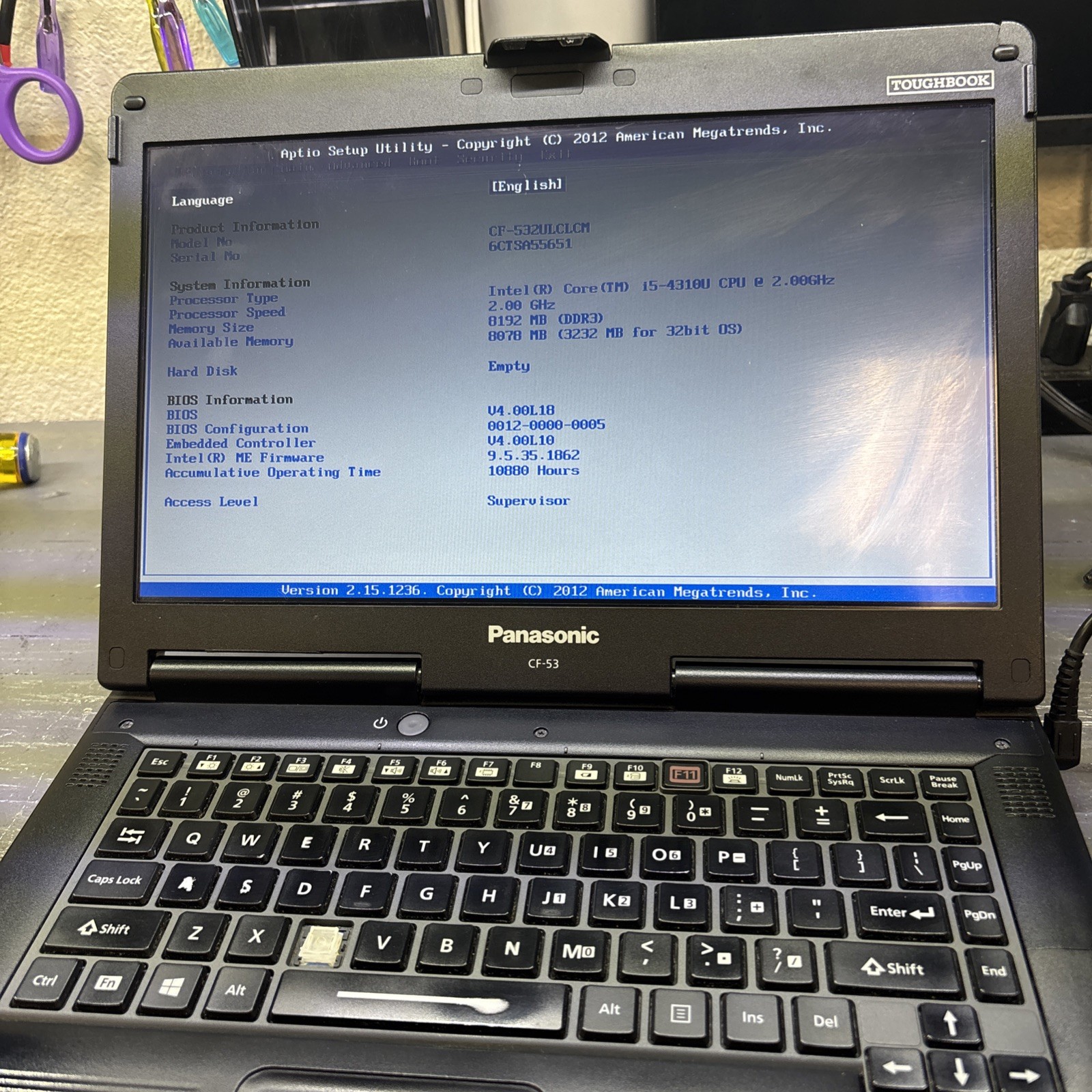 Panasonic CF-53 | Intel i5-4310U 2.00GHz 8GB RAM No HDD or Caddy.