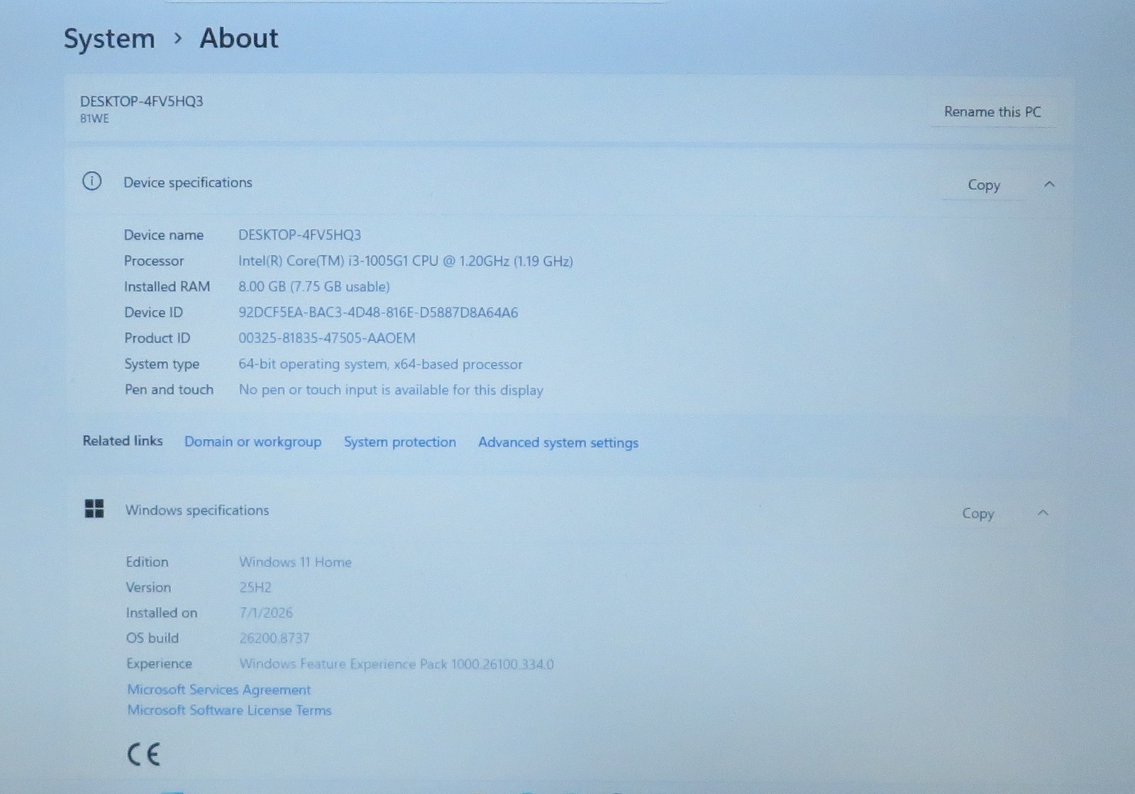 Lenovo IdeaPad 3 15IIL05 i3 1005G1 1.2GHz 8GB RAM 256GB Windows 11