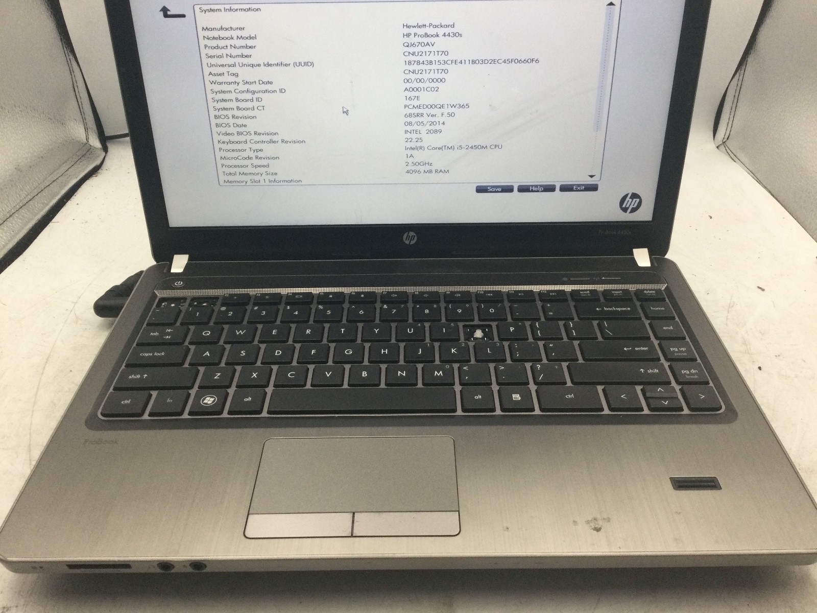 HP PROBOOK 4430s – BOOTS TO BIOS – INTEL I5 2450M – 4GB RAM -READ DESCRIPTION-BB