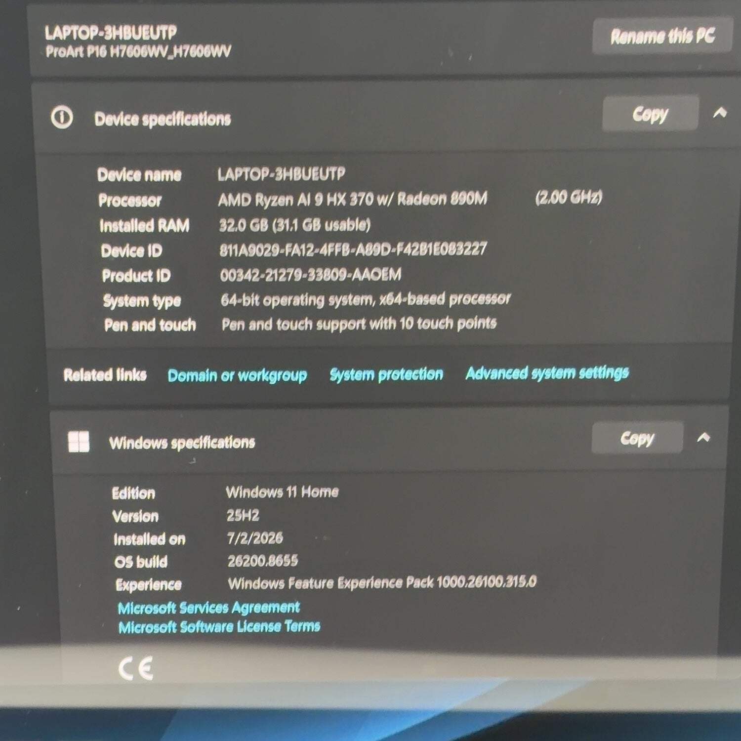 Asus ProArt P16 H7606 16″ Ryzen AI 9 HX 370 2.0GHz 32GB RAM 1TB GeForce RTX 4060