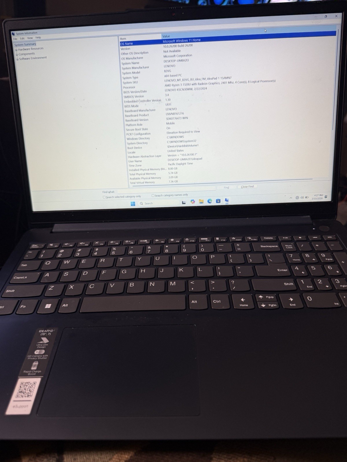 LENOVO IDEAPAD 1 15AMN7 No Charger
