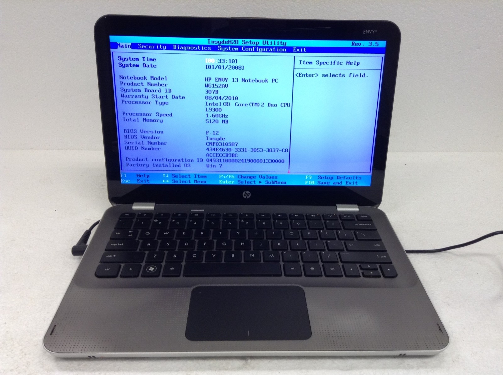 HP Envy 13t-1100 Laptop 13″ Core 2 Duo L9300 1.60GHz 5GB Ram, No HDD, WORKING