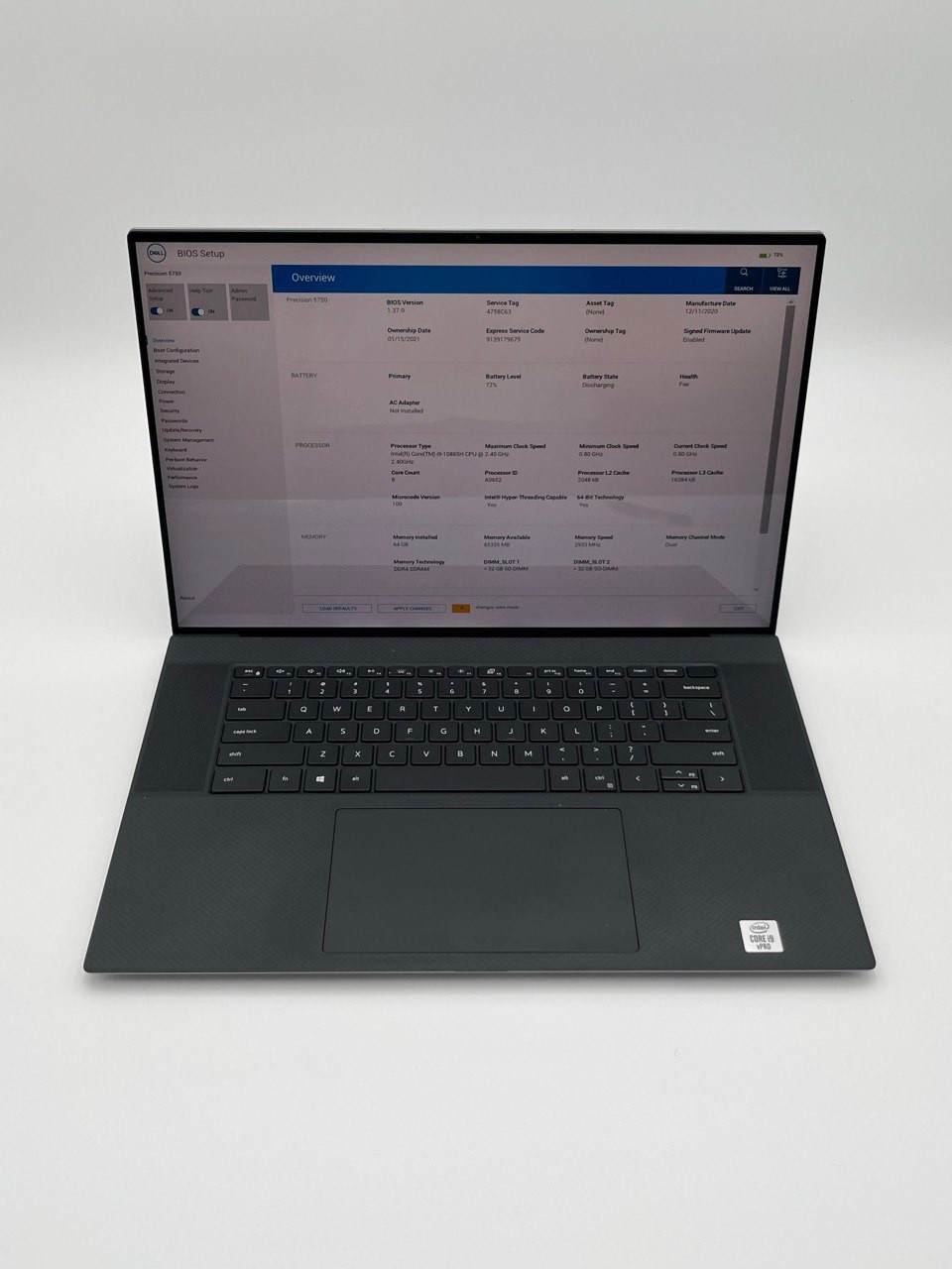 DELL PRECISION 5750 17” I9-10885H 2.40GHZ 64GB RAM 1TB RTX 3000 4K TOUCHSCREEN