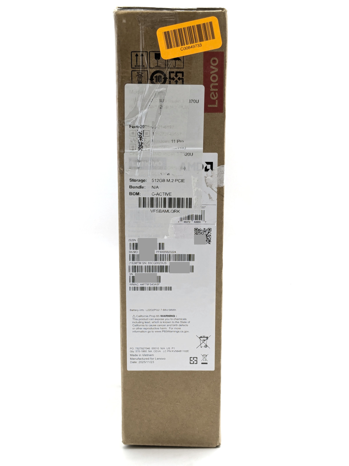 Lenovo V15 G4 15.6″ AMD Ryzen 3 7320U 16GB DDR5 512GB SSD Windows 11 Home