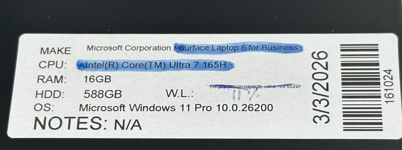 MICROSOFT SURFACE 6 LAPTOP ULTRA 7 165H @ 3.80 GHZ 16GB RAM 588GB SSD (lp668)