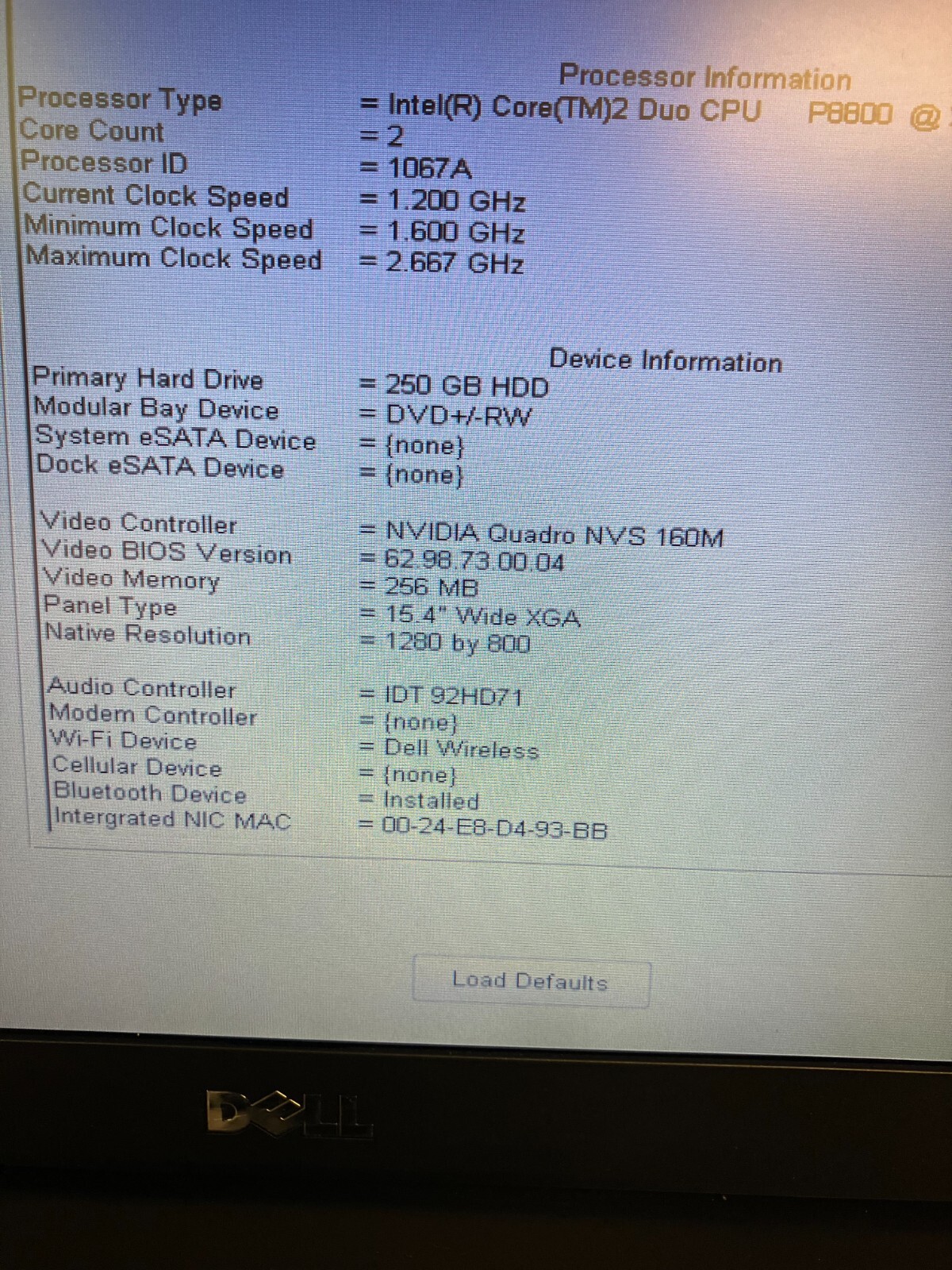 Dell Latitude E6500 Laptop 15.4″ 4GB DDR2 RAM 250GB CORE2DUO 2.6 FOR PARTS