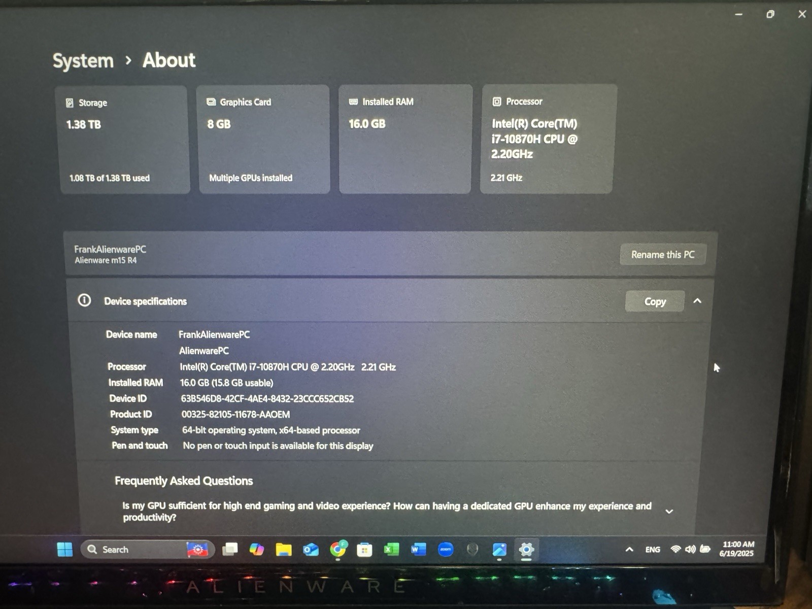 Alienware M15 R4 15.6” FHD Gaming Laptop – NVIDIA RTX 3070