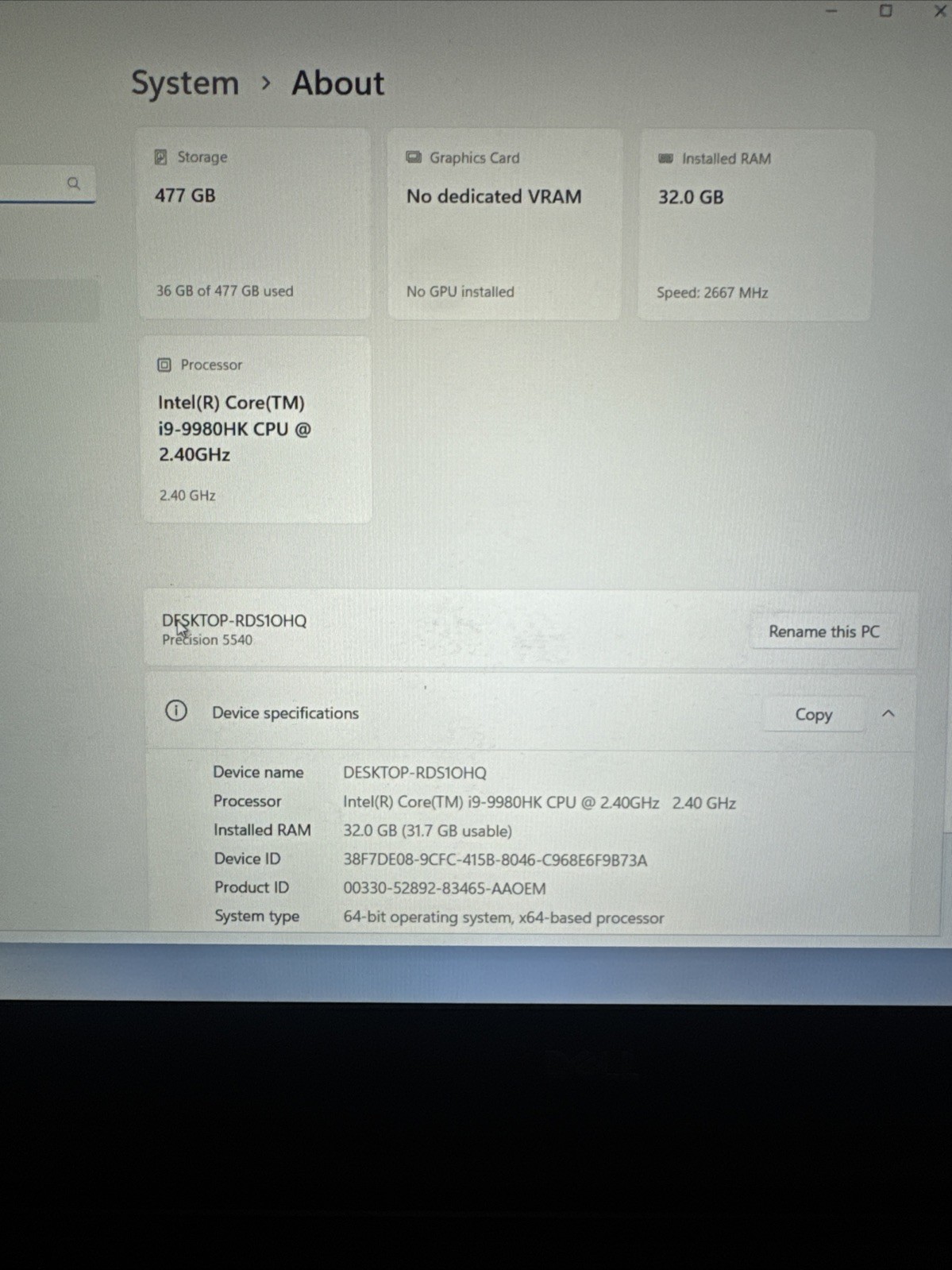 Dell Precision 5540 i9 9th Gen ***32GB RAM 512GB – Loud Fan READ! Free Shipping!