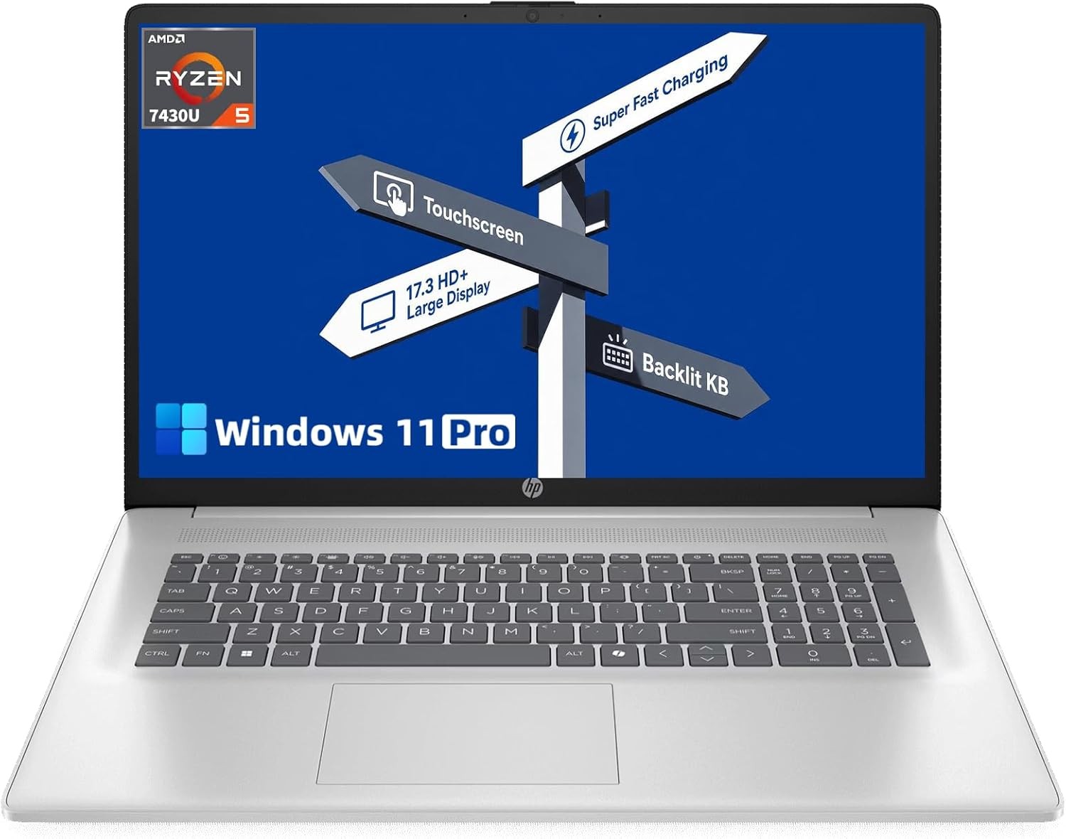 HP 17.3″ Touch Laptop HD+ AMD Ryzen 5 7430U Win 11 Pro 8GB RAM, 256B SSD Silver