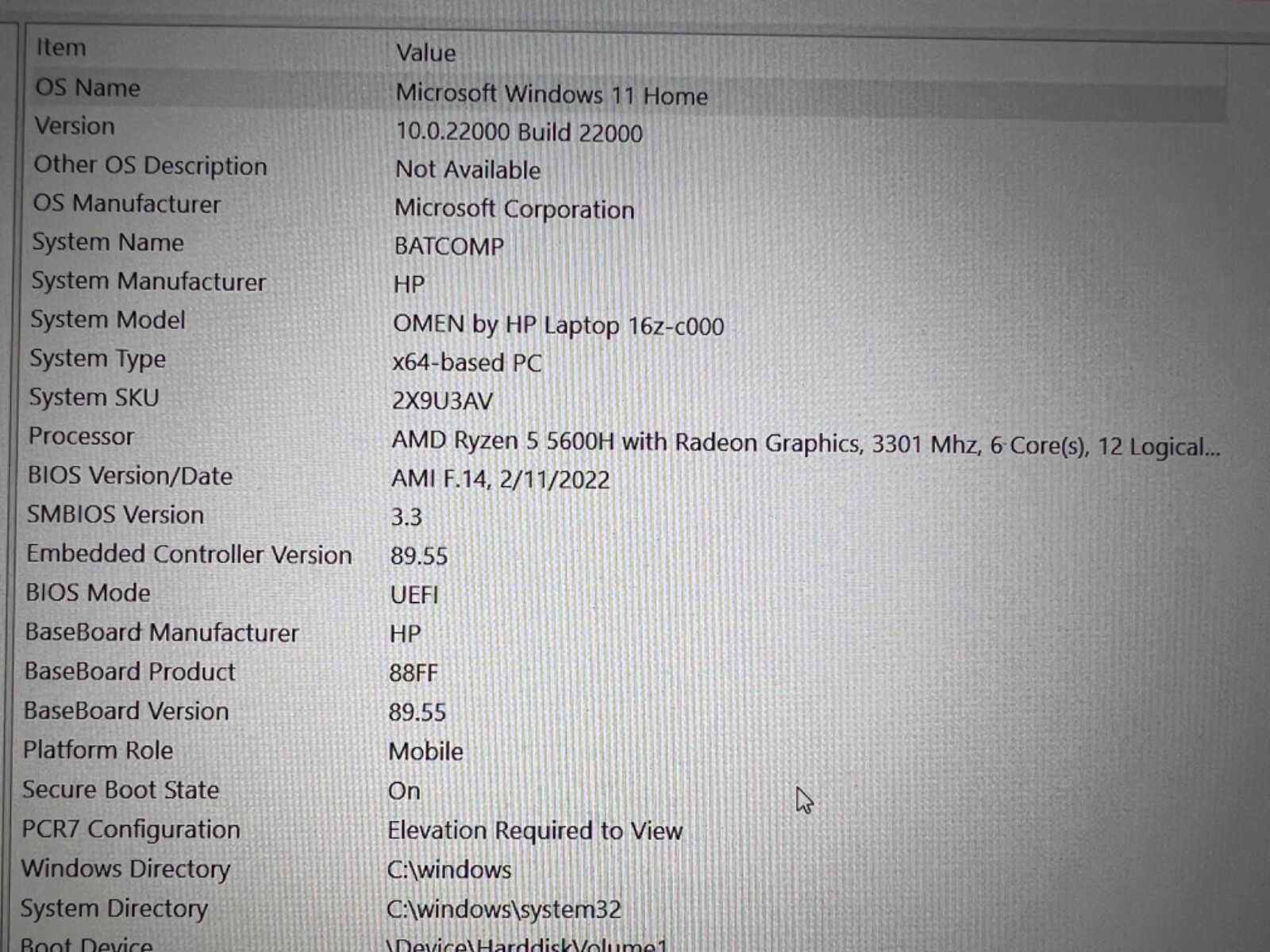 OMEN by HP Laptop 16z-c000 AMD Ryzen 5 5600H with Radeon 3301 Mhz, 6 Core(s),