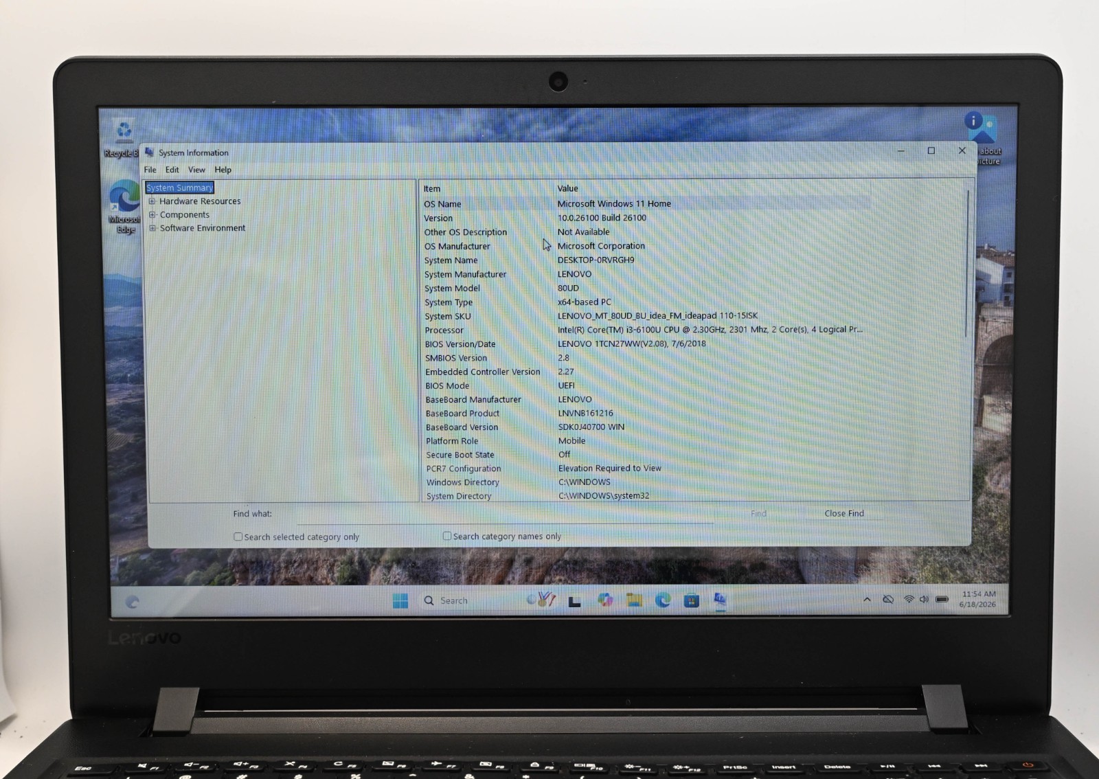 Lenovo Idea Pad 110-15ISK i3-6100u 2.3GHz 8GB RAM 256GB SSD Win 11 Home