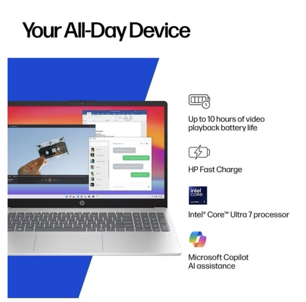 HP 15.6″ FHD Intel Core Ultra 7 155H 16GB 512GB NVMe SSD Laptop CK0R1UA