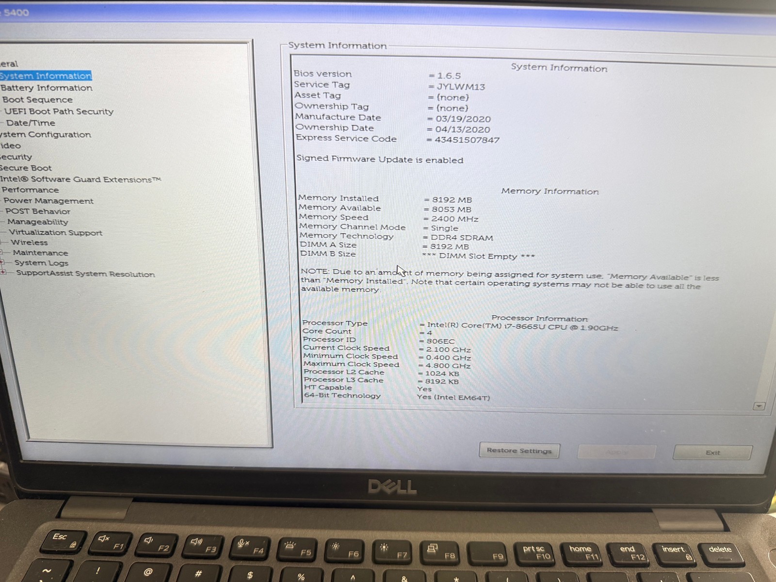 LOT OF 4 Dell Latitude 5400 i7-8665U 1.9GHZ NO RAM NO SSD 14″ Battery