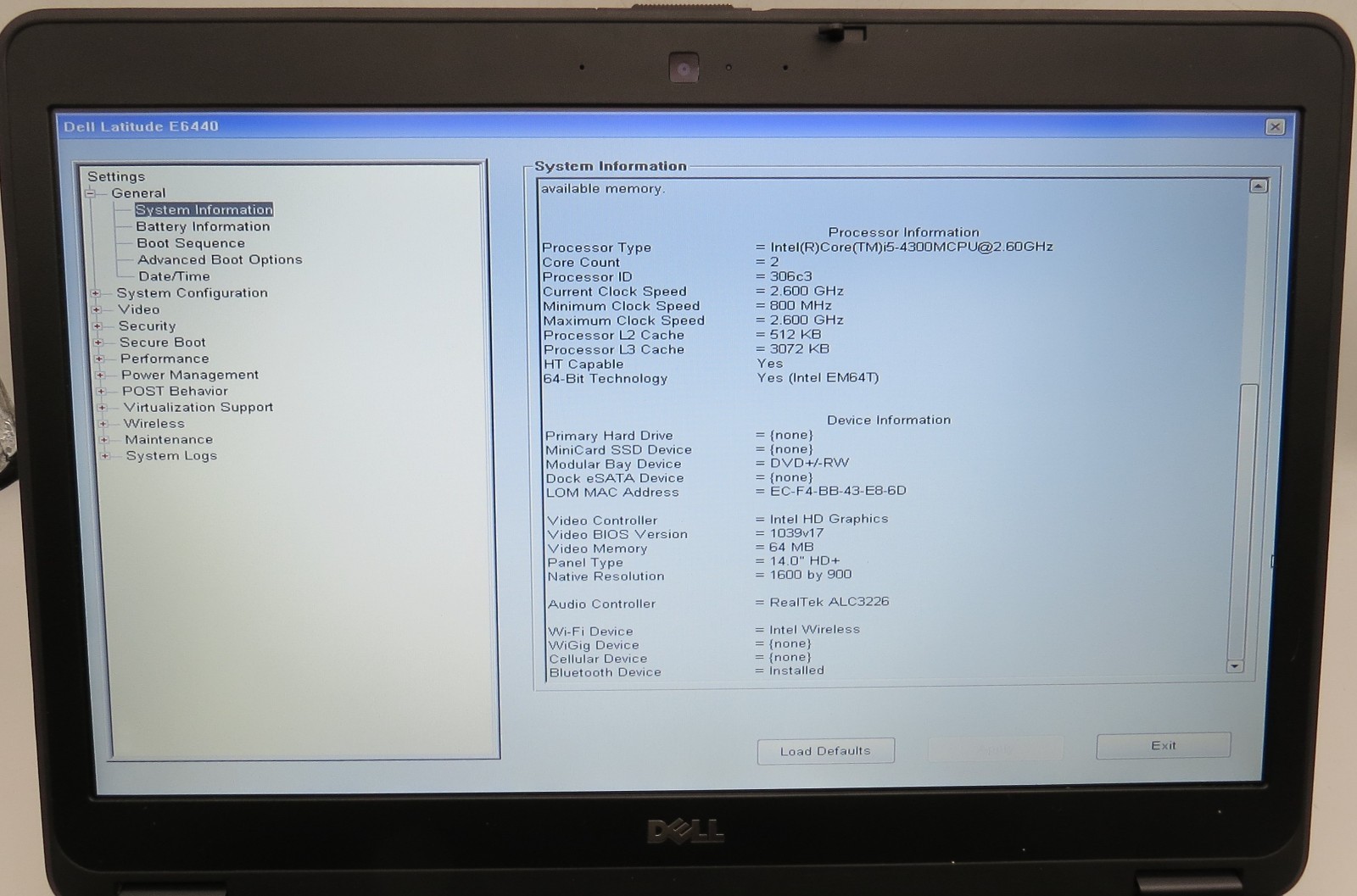 Dell Latitude E6440-14″-i5-4300M@2.6GHz-8GB RAM-NO STRG/NO BATT/NO OS *READ*