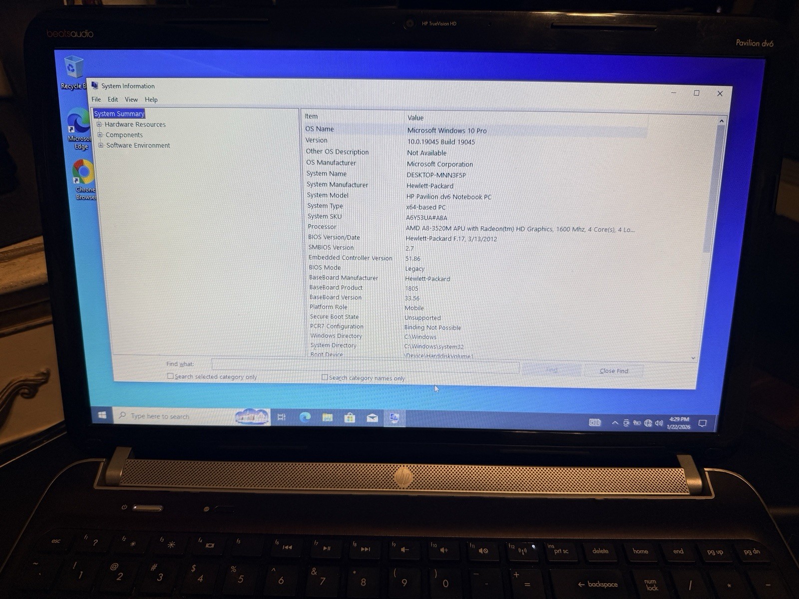 HP Pavilion DV6-6C35DX AMD A8-3520 1.6GHz, 6GB Ram, 600GB HDD, Windows 10