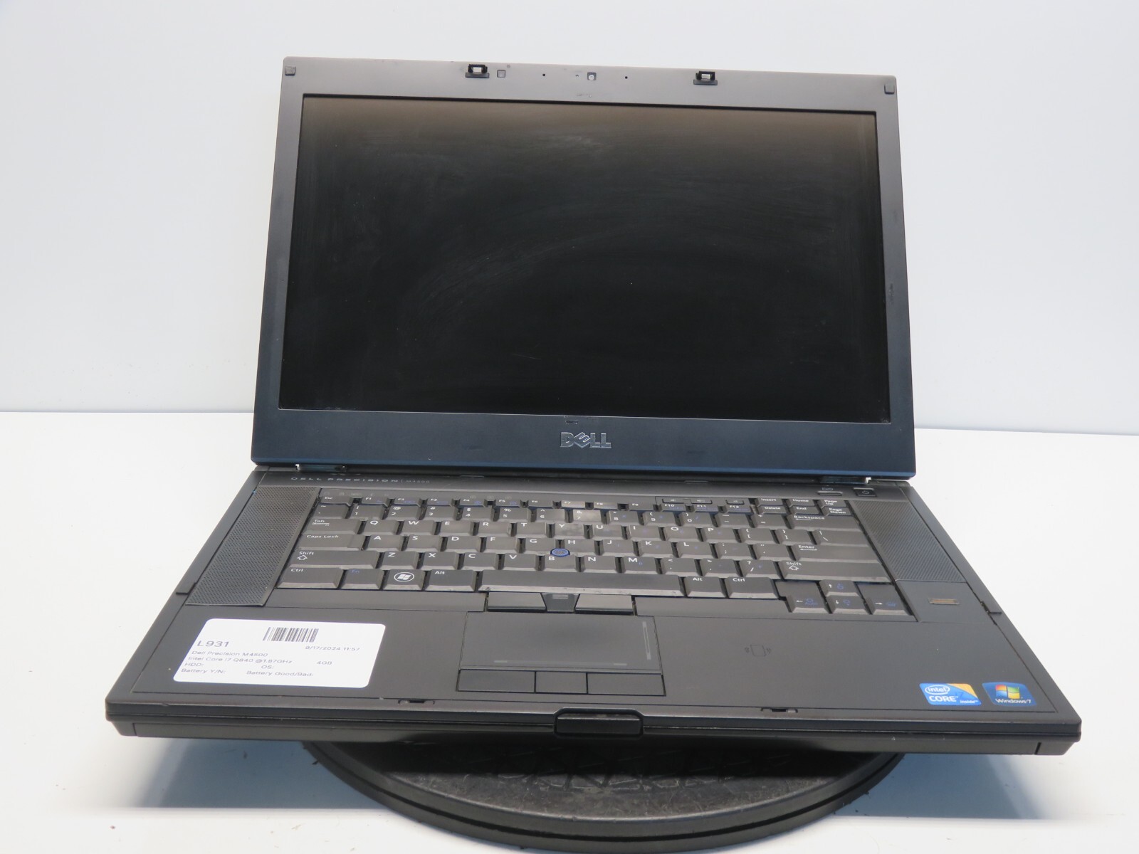Dell Precision M4500 Intel Core i7 Q840 1.87GHz 4GB 500 GB WIN XP No Bat
