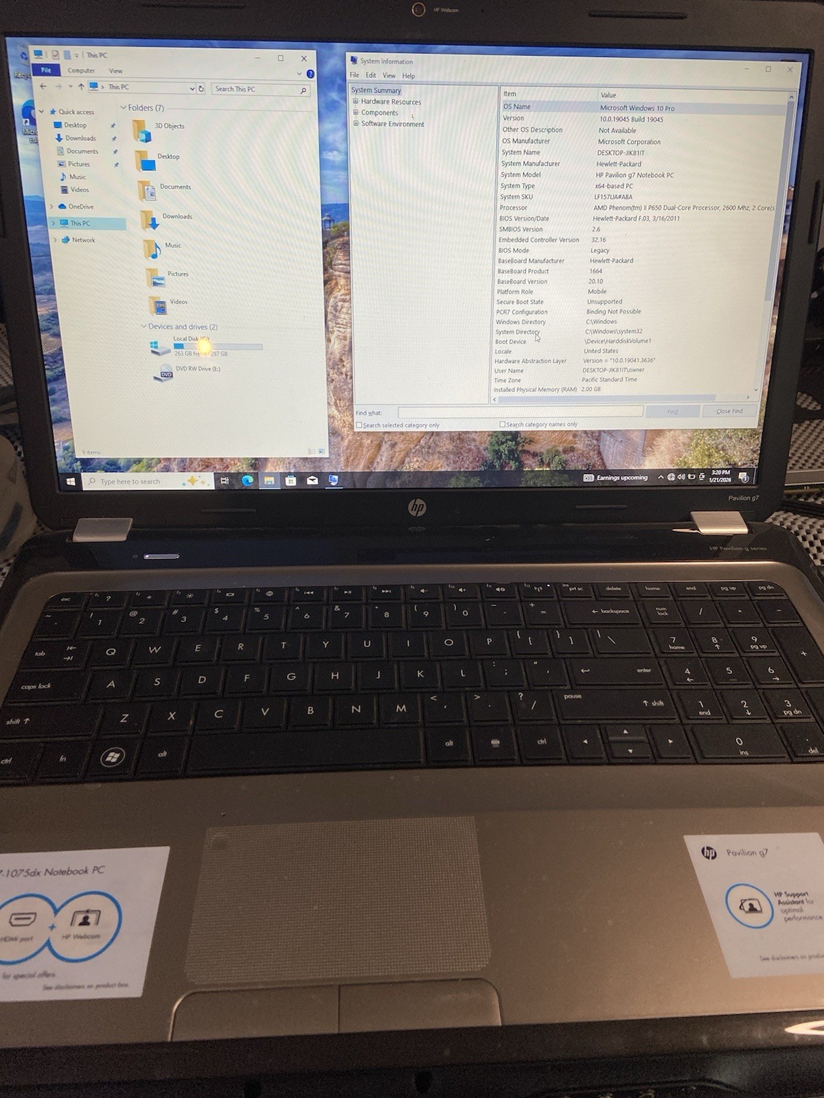 HP PAVILION G7 1075DX NOTEBOOK PC- AMD Phenom II – WINDOWS 10 PRO
