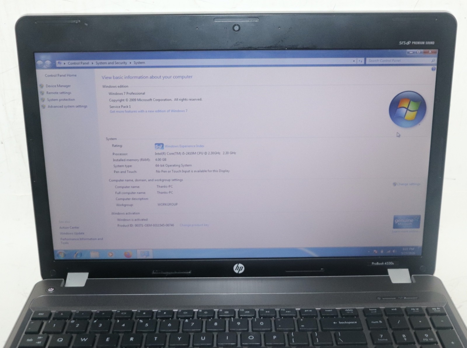 HP ProBook 4530s |Intel core i5@2.30 GHz|4GB RAM |500G HDD|WIN 7 Prof|Webcam