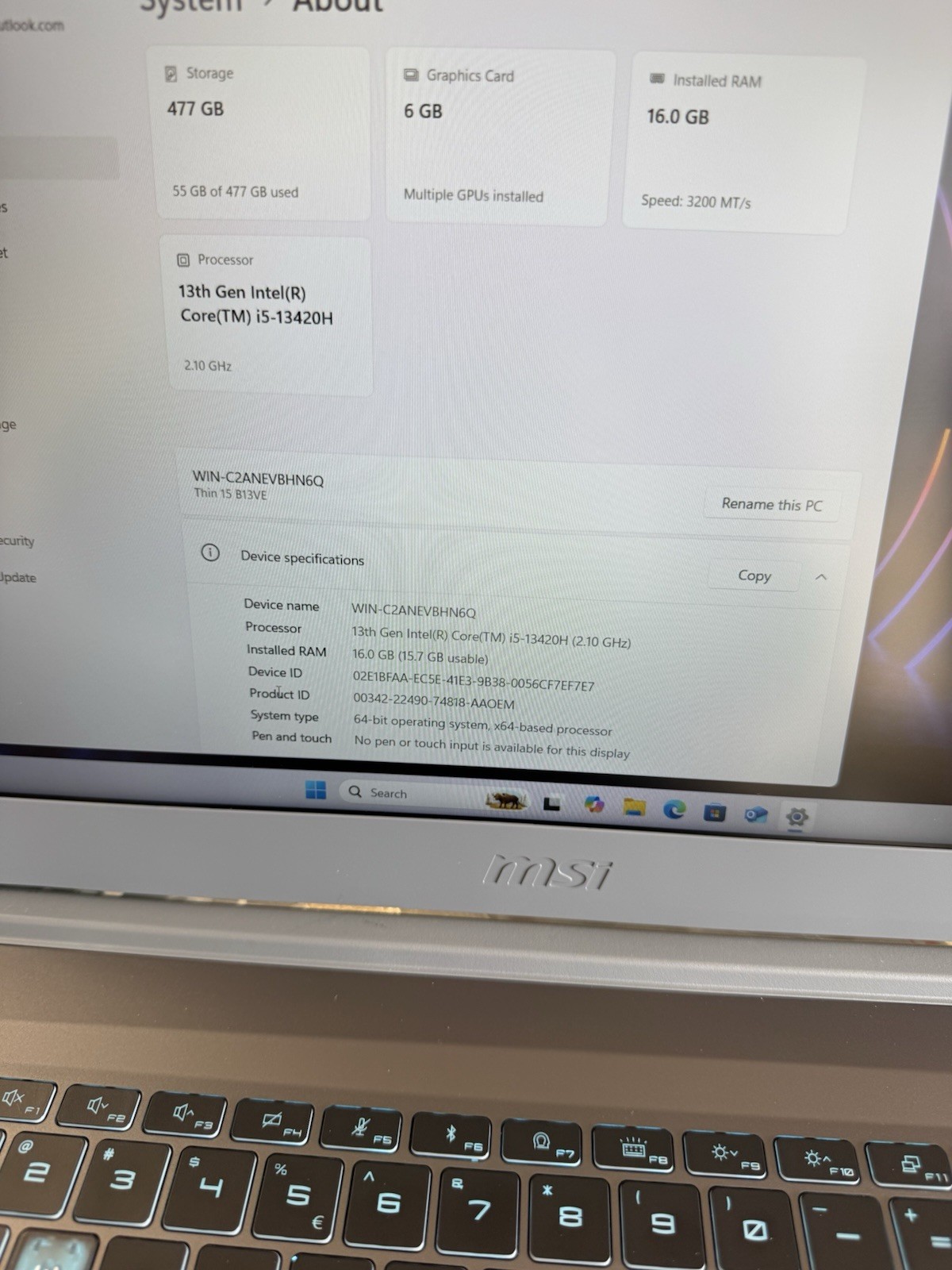 MSI Thin 15 B13VE 15.6″ Laptop i5-13420H 16GB RAM 512GB SSD Gaming Win11 100%