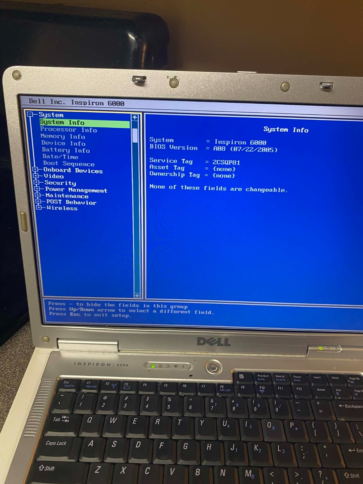Dell Inspiron 6000 Pentium® Dual-Core CPU T4200 @ 2.00GHzl Service Tag 2CSQP81