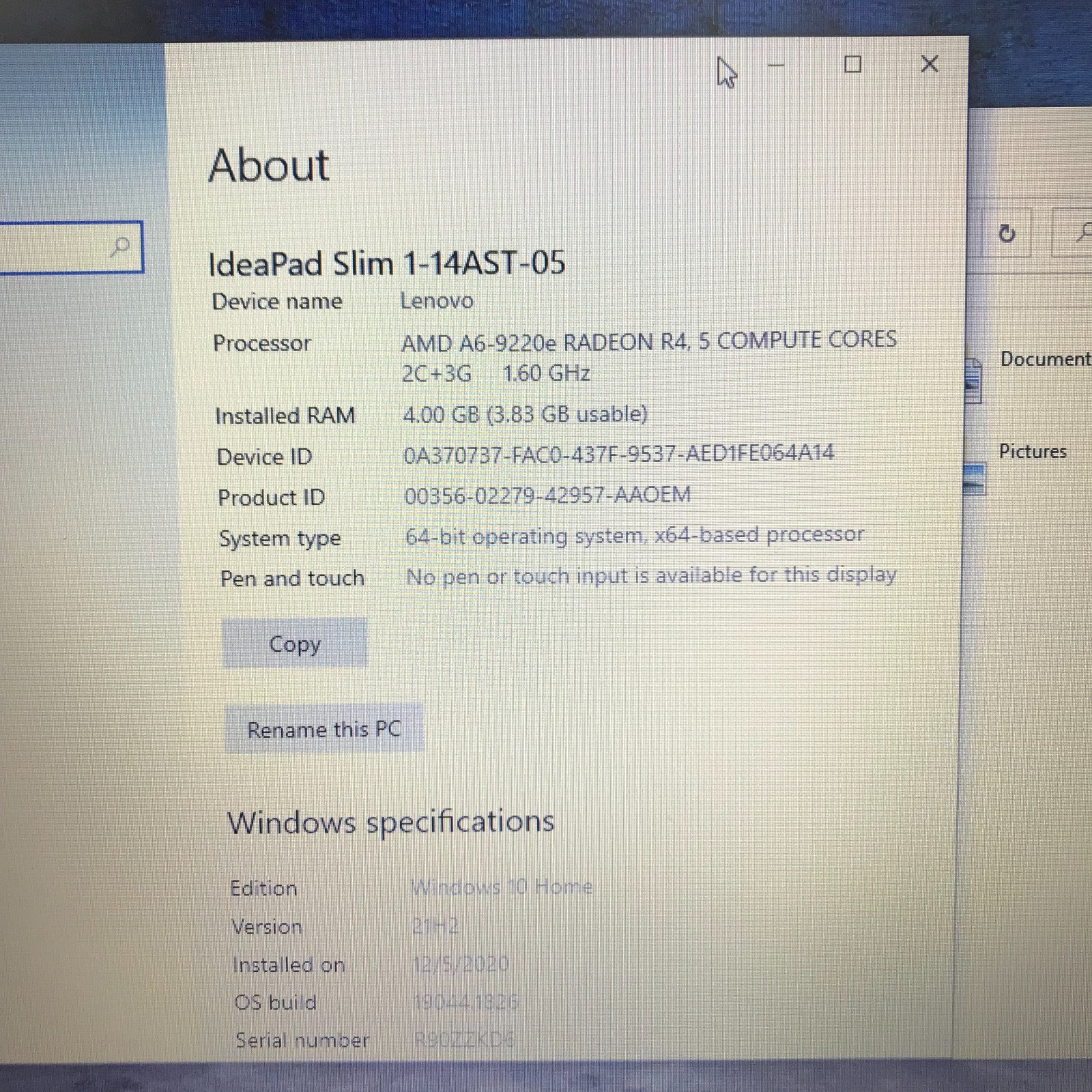 Lenovo IdeaPad Slim AMD A6-9220e 1.60GHz 4GB RAM 64GB EMMC w/Power (Windows 10)
