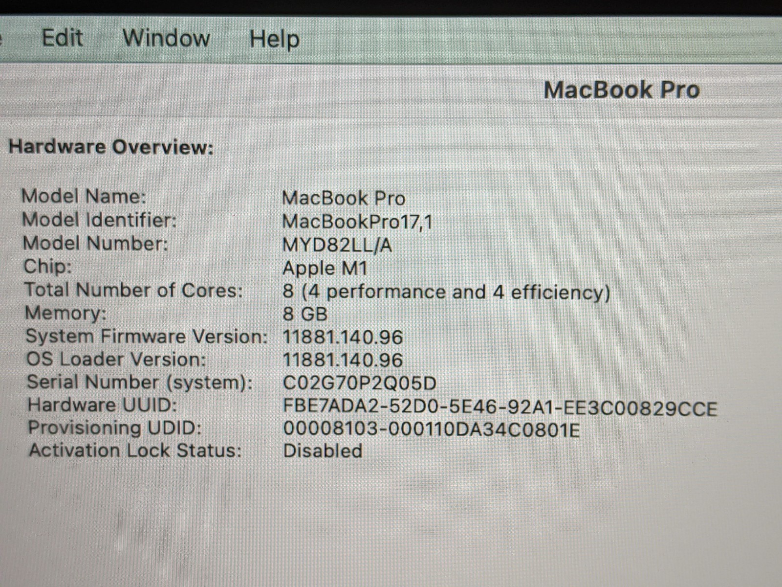 Apple MacBook Pro (2020) 13.3″ A2338 M1 8CPU/8GPU 3.2GHz 8GB 256GB MYDA2LL/A +PA