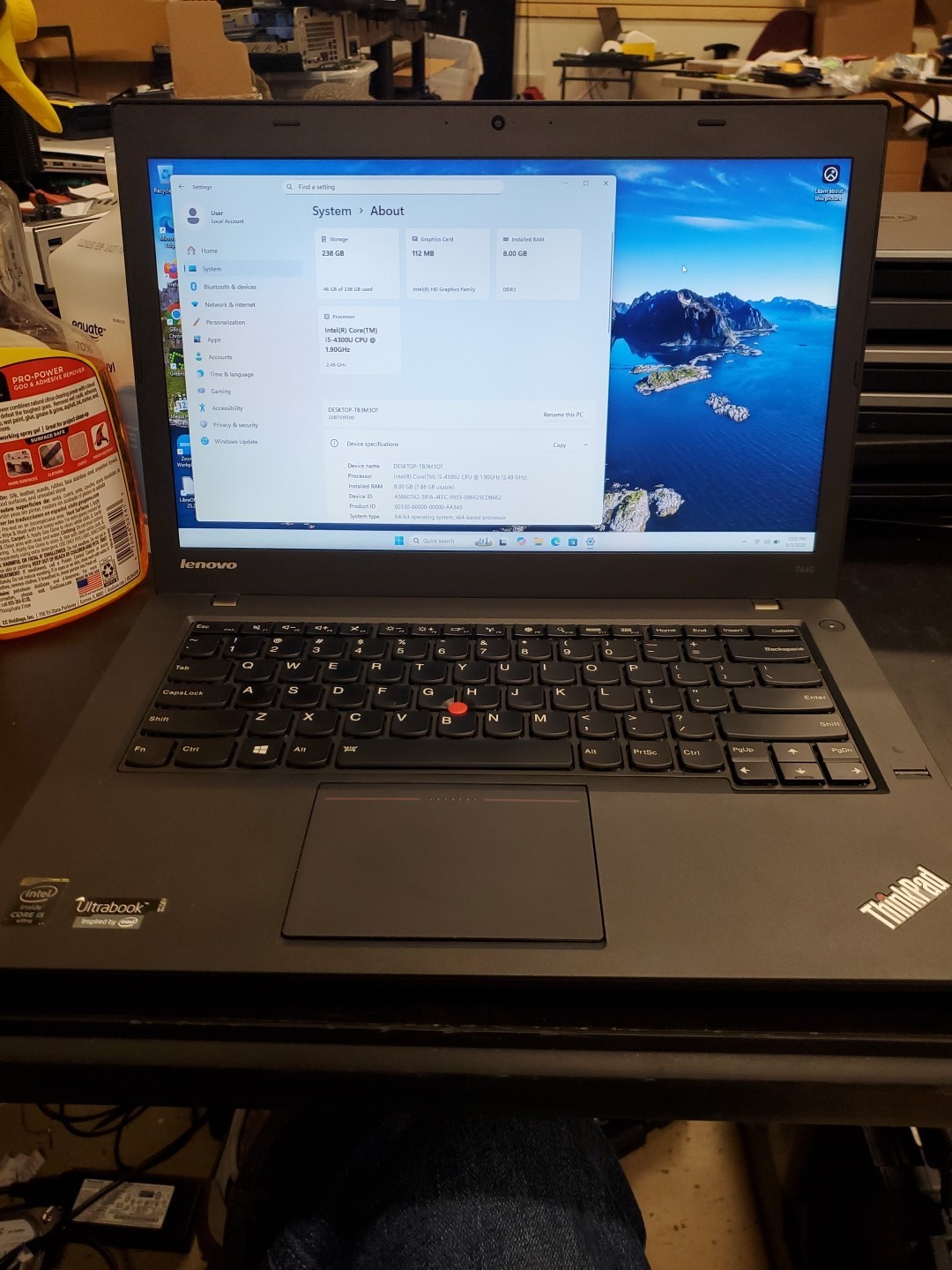 Lenovo ThinkPad T440s 256GB SSD, i5-4300U, 1.90GHz, 8GB 9325-1