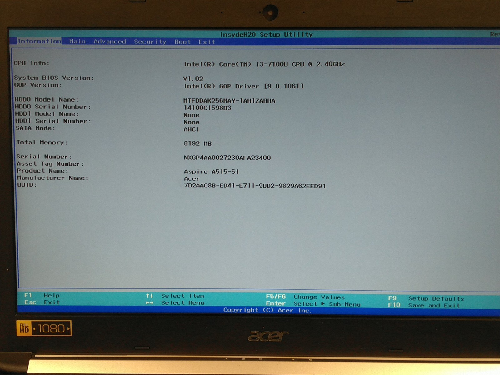 Acer Aspire A515-51 i3-7100U 2.4GH 8GB Ram 256GB SSD*READ NXGP4AA0027230AFA23400