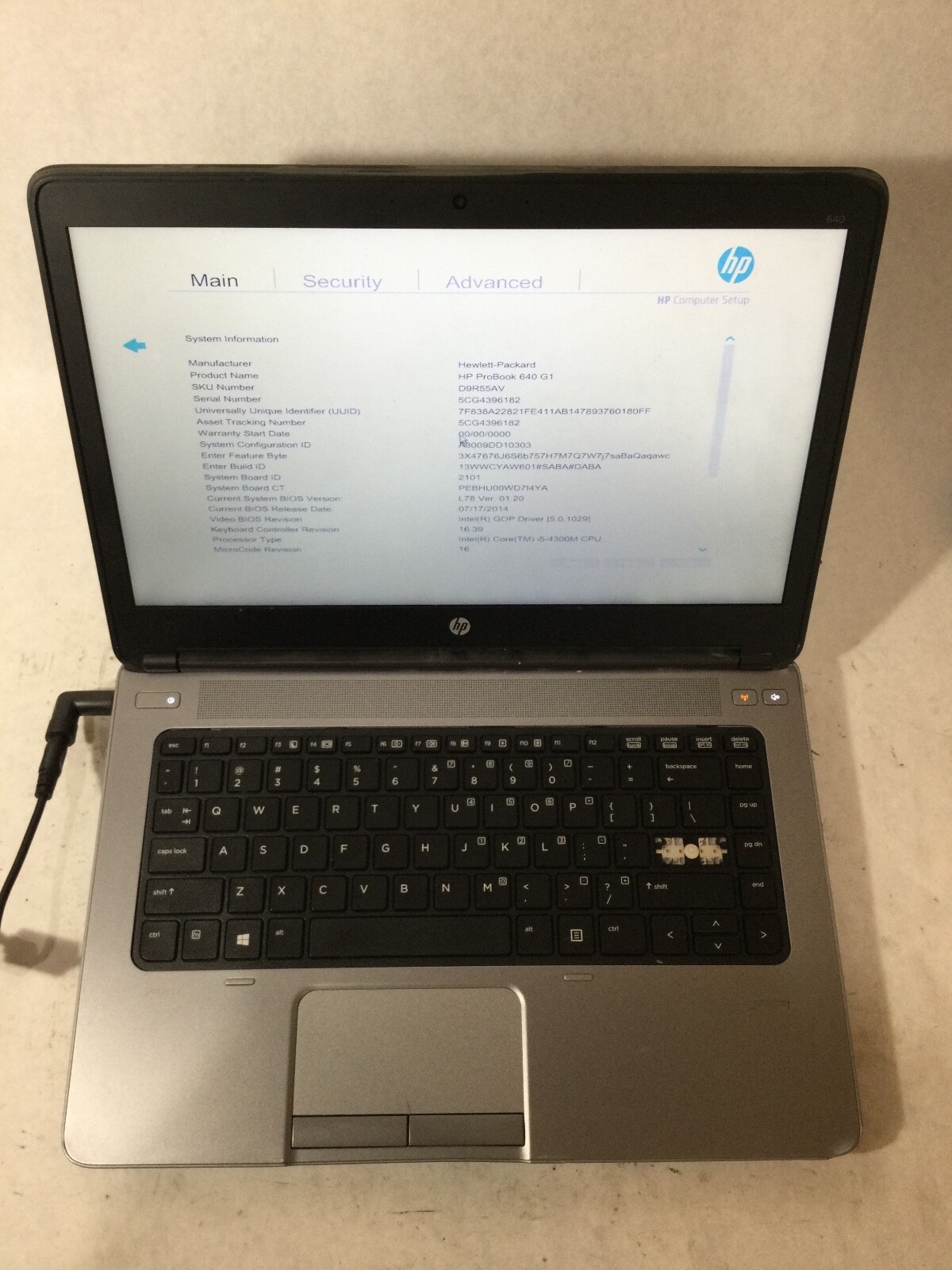HP PROBOOK 640 G1 – BOOTS TO BIOS – INTEL I5 4300M – NO RAM – READ DESCRIP – BB