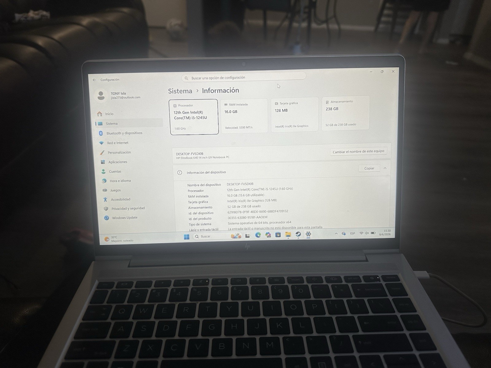 HP EliteBook 640 G9 14″ i5-1245U 16GB 238GB SSD Win11 Silver