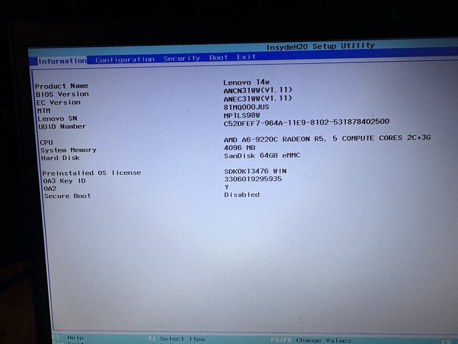 Lenovo 14w 14″ Notebook AMD A6-9220C 4GB RAM 64GB eMMC windows 10 Black