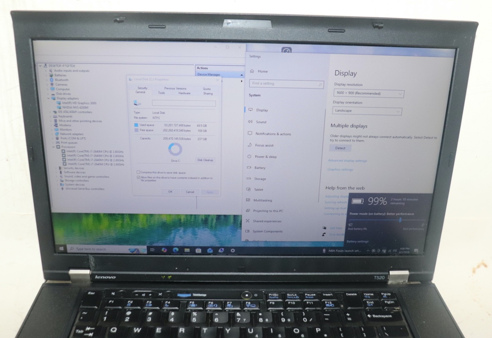 Lenovo ThinkPad T520|Core i7@2.80 GHz|8GB RAM|256GB SSD|WIN 10. PROF|Nvidia