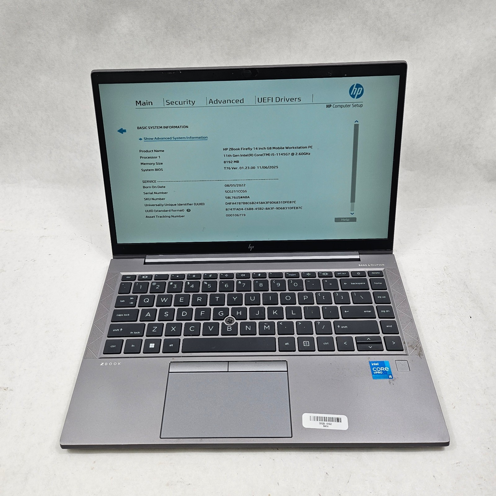 HP ZBook FireFly 14 G8 14″ Intel Core i5-1145G7 2.60GHz 8GB RAM No SSD
