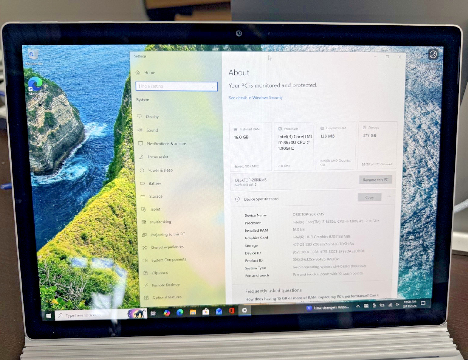 Microsoft Surface Book 2 Core i7 13.5″ 16GB/512GB Silver box + charger