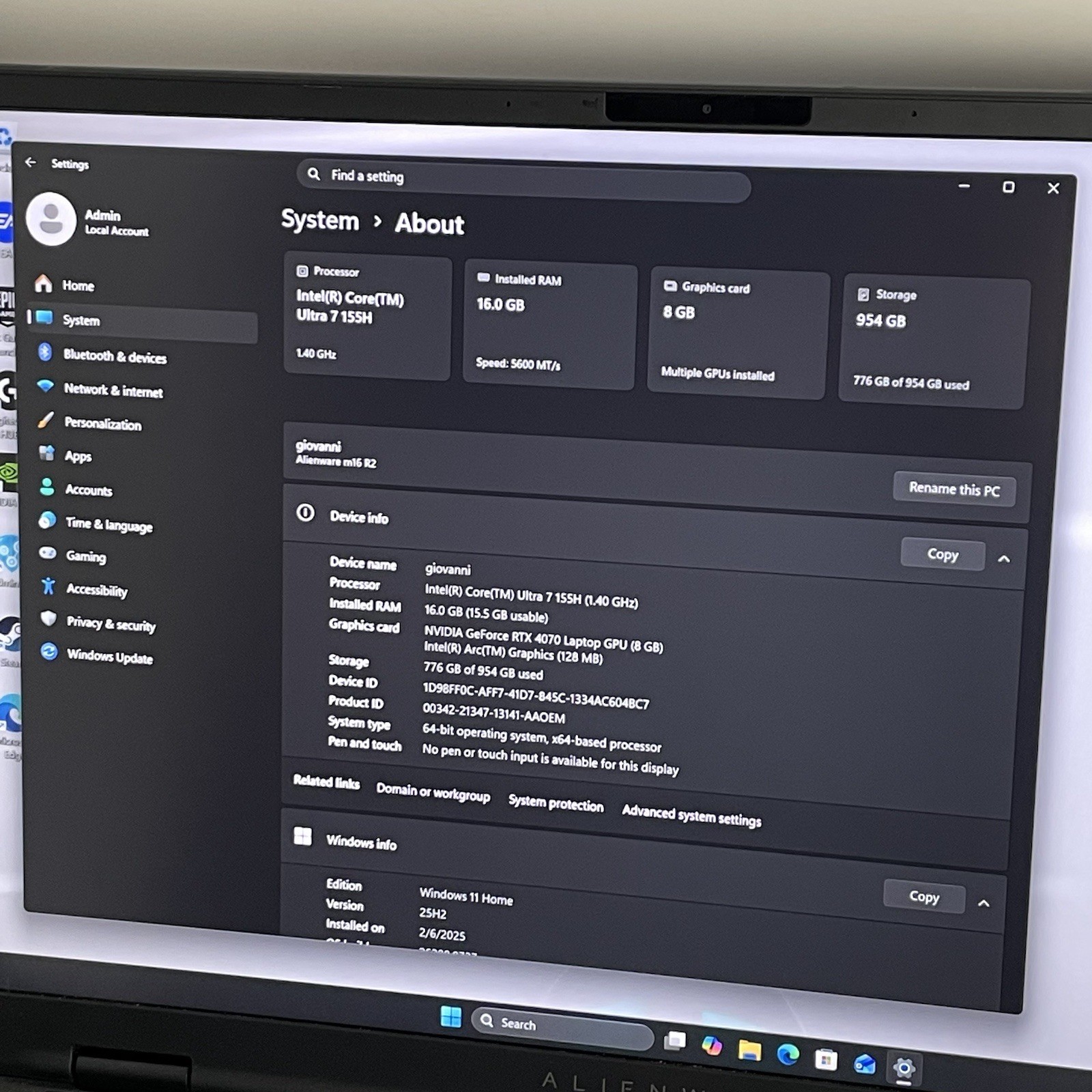 Dell Alienware M16 R2 RTX 4070 240Hz Ultra 7 155H 16GB 1TB SSD Good