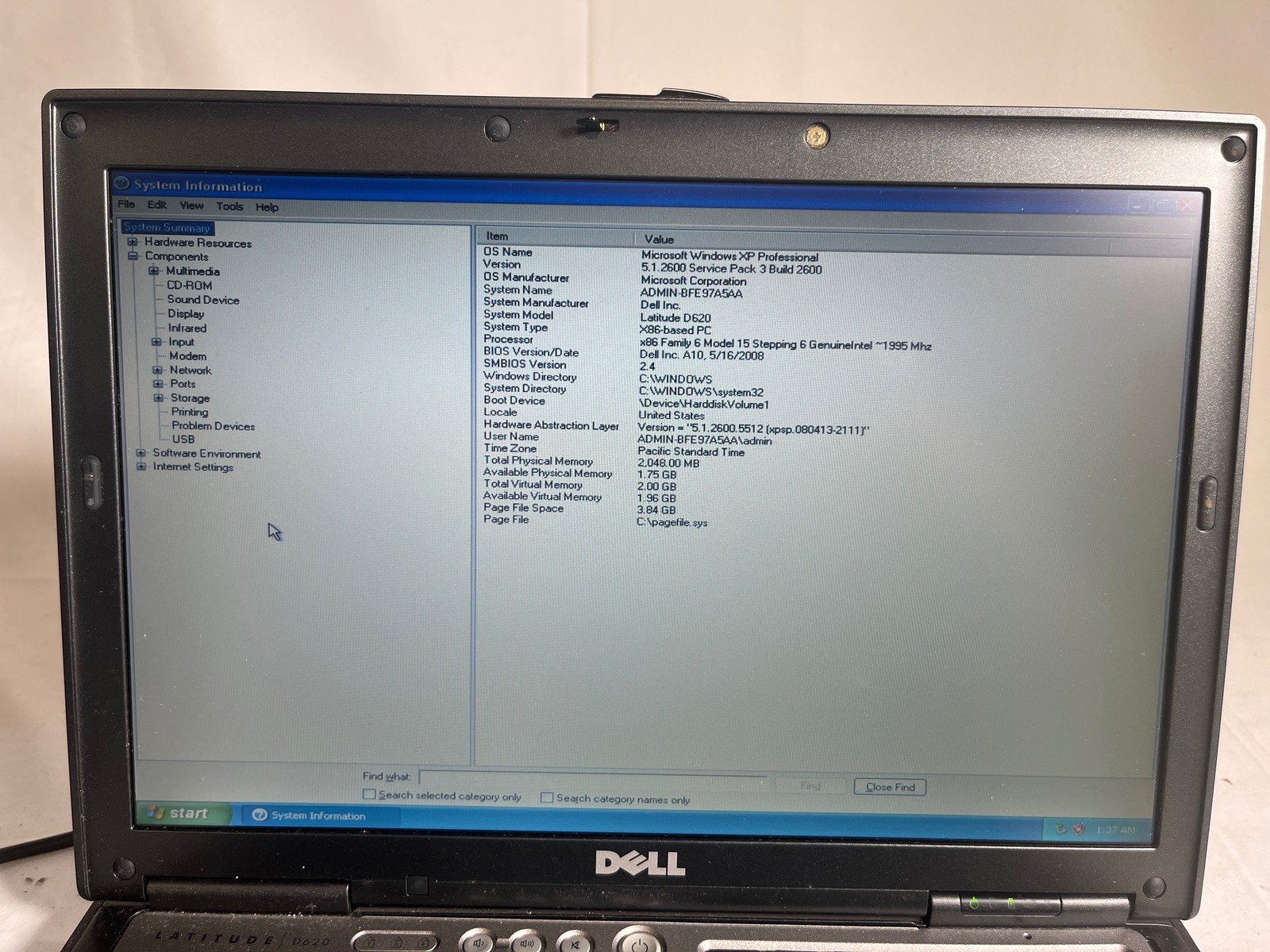 Dell Latitude D620 Win XP Core 2 Duo T7200 2GHz 2GB 298GB HDD 14.1″