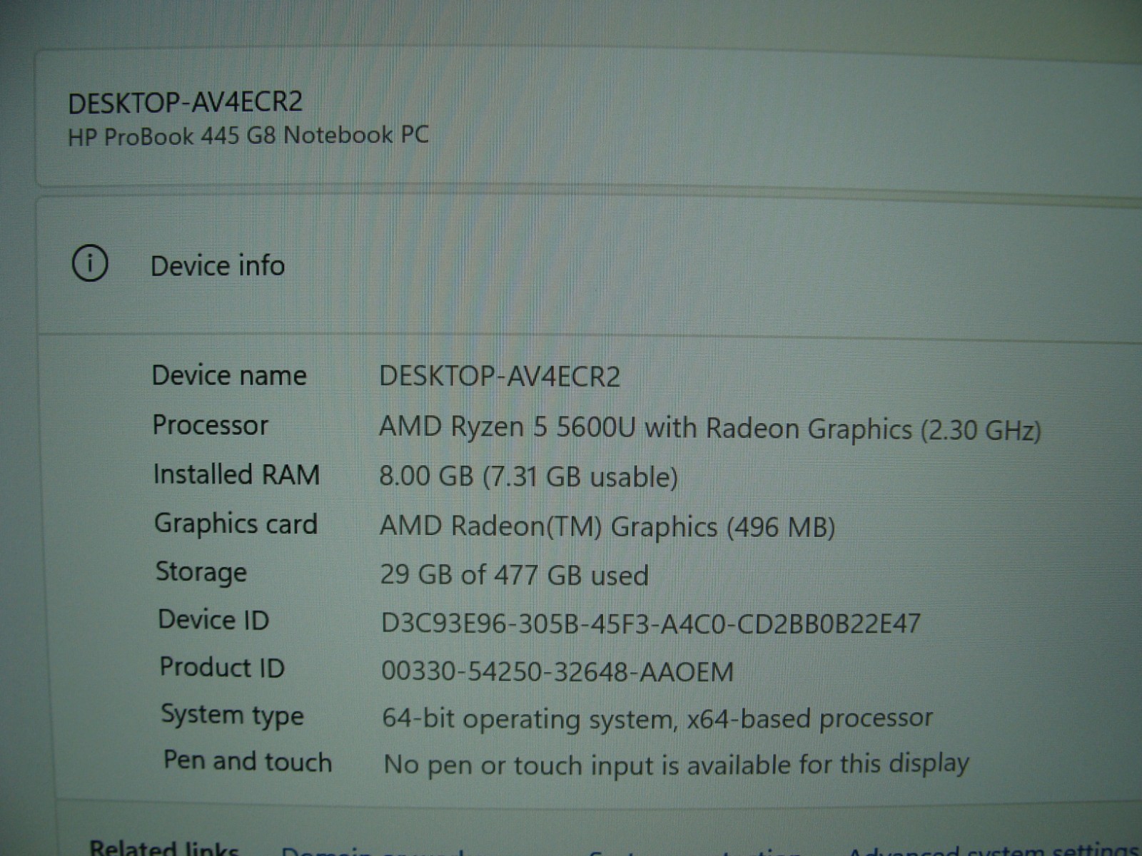 HP ProBook 445 G8 14″FHD AMD Ryzen 5 5600U 2.3GHZ 8GB 512GB SSD Win11P +Charger