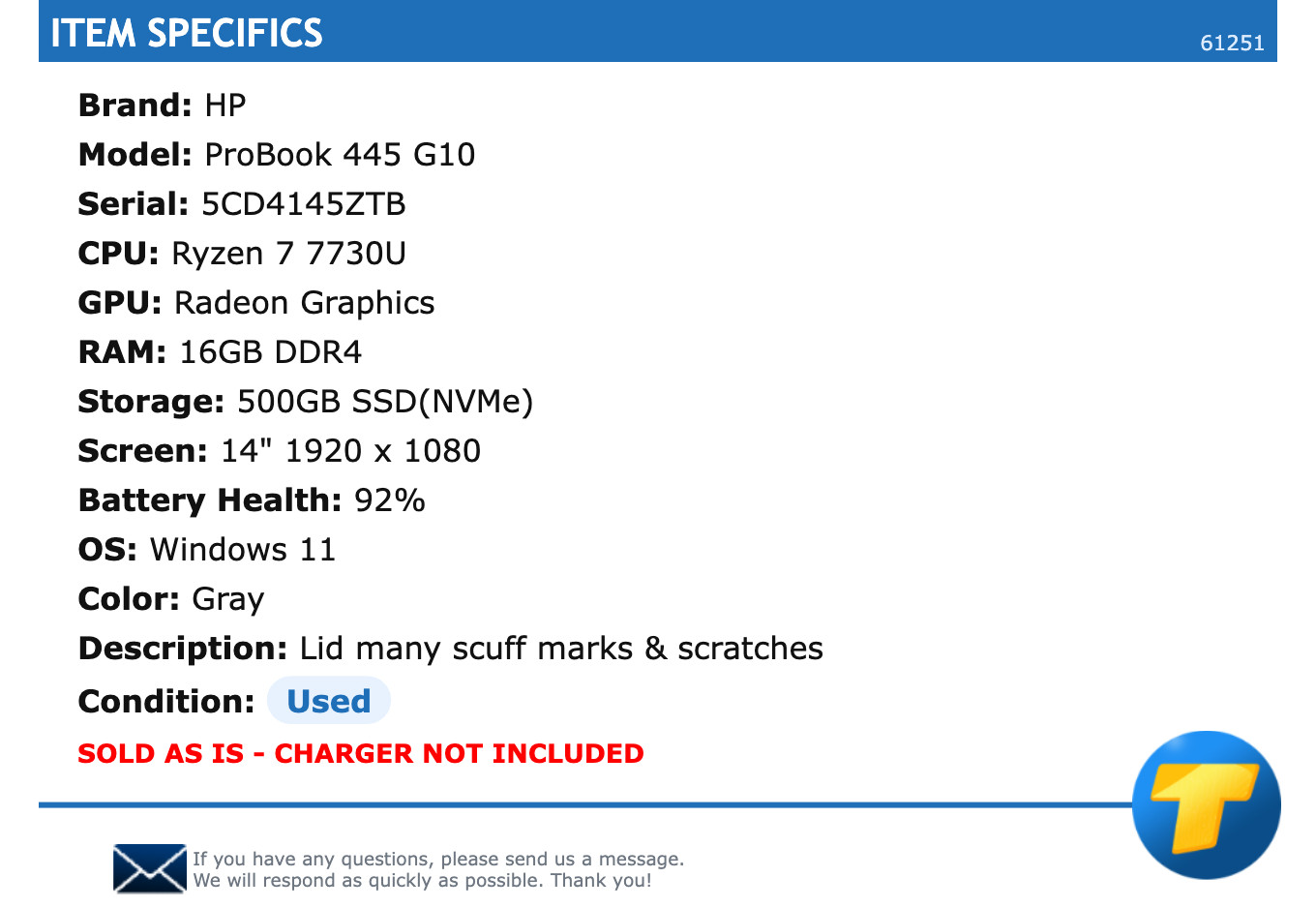 HP ProBook 445 G10 – 14″ FHD, Ryzen 7, 16GB RAM, 500GB SSD(NVMe), Windows 11