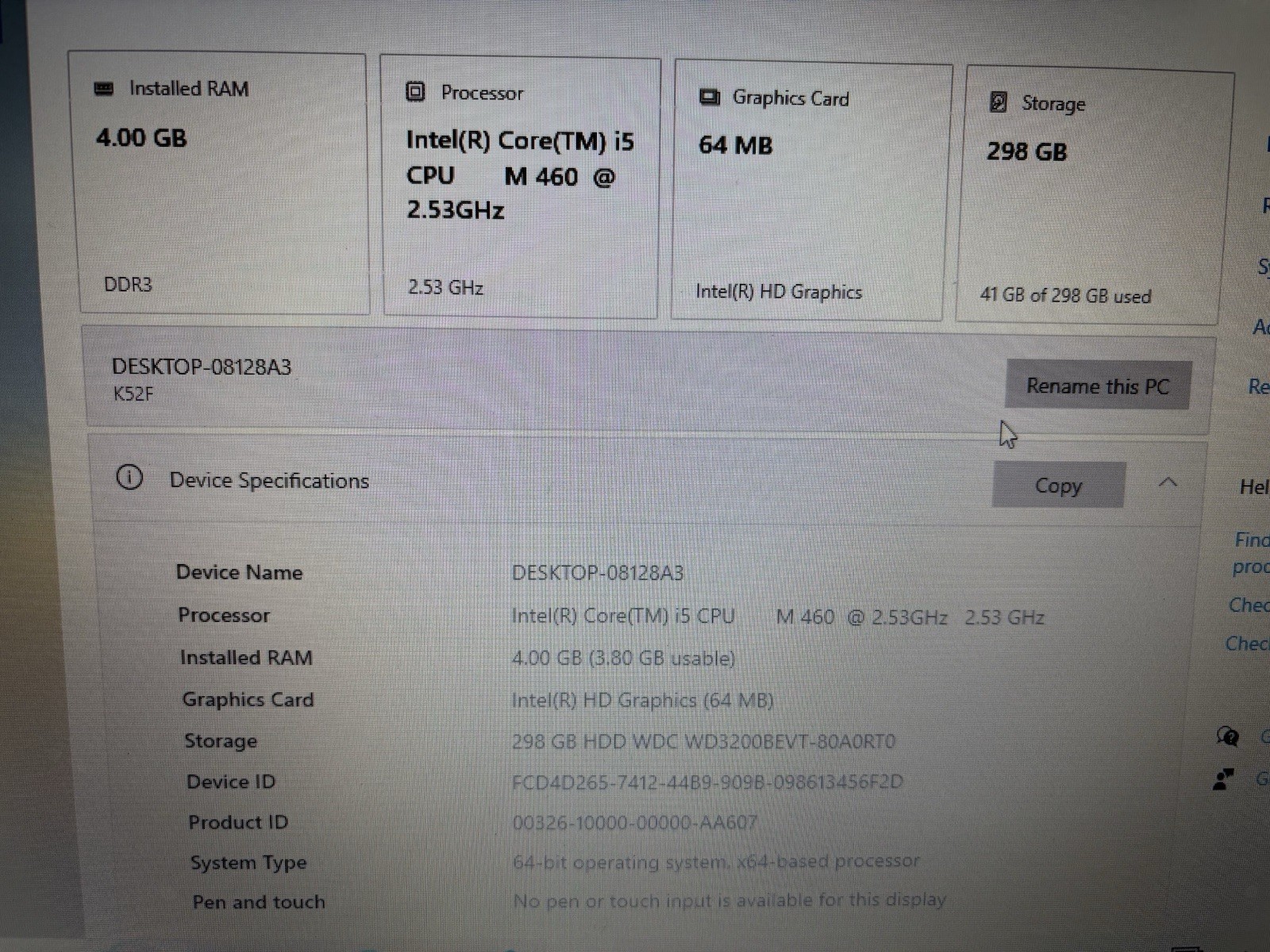 ASUS A52F – Fresh W10 320GB HDD Intel i5 M460 2.53 4GB RAM With Charger Read